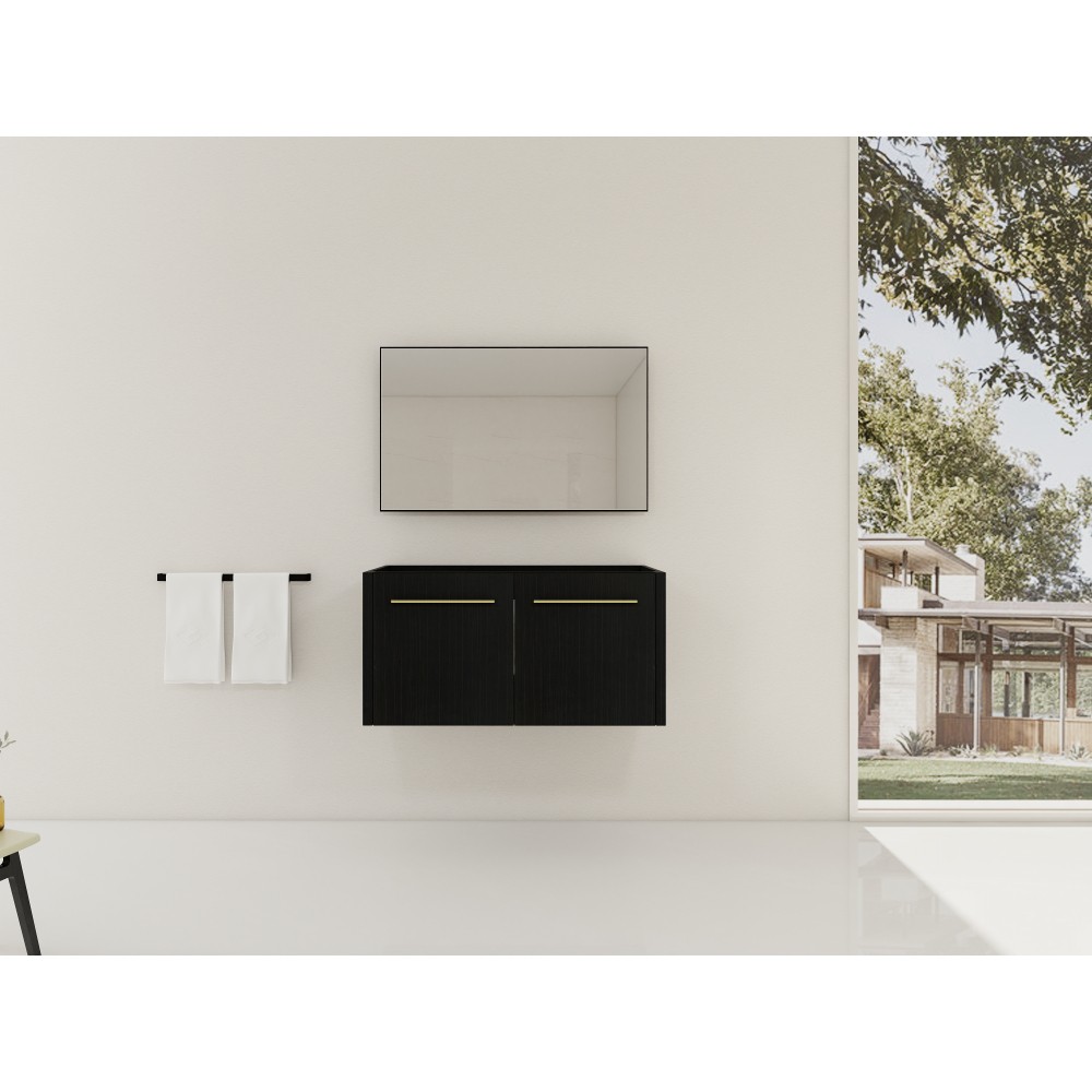 Wall-mounted bathroom cabinet without sink Soft-close doors Features two handles