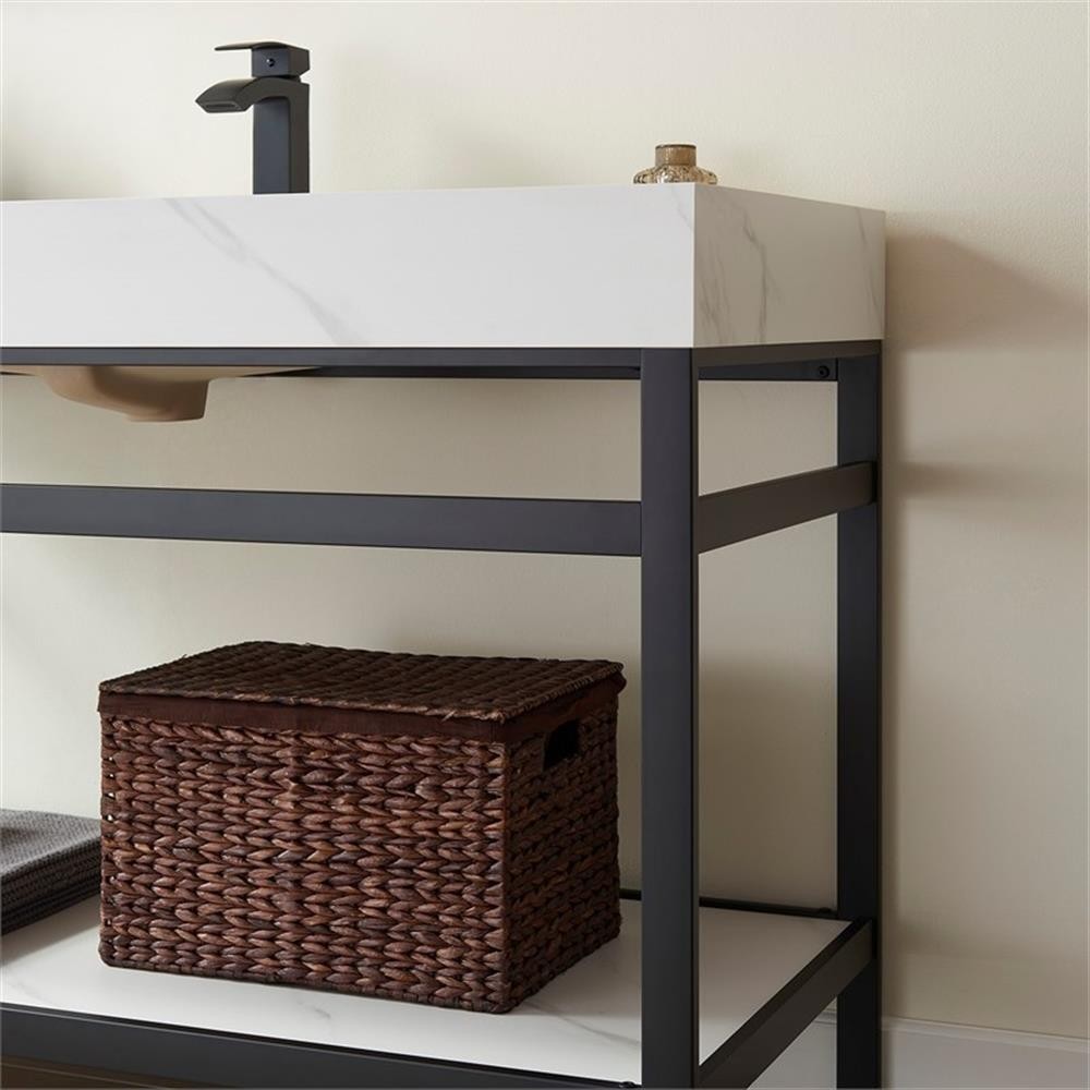 Pemberly Row 48″ Single Sink Bathroom Vanity – Matte Black Frame White Top