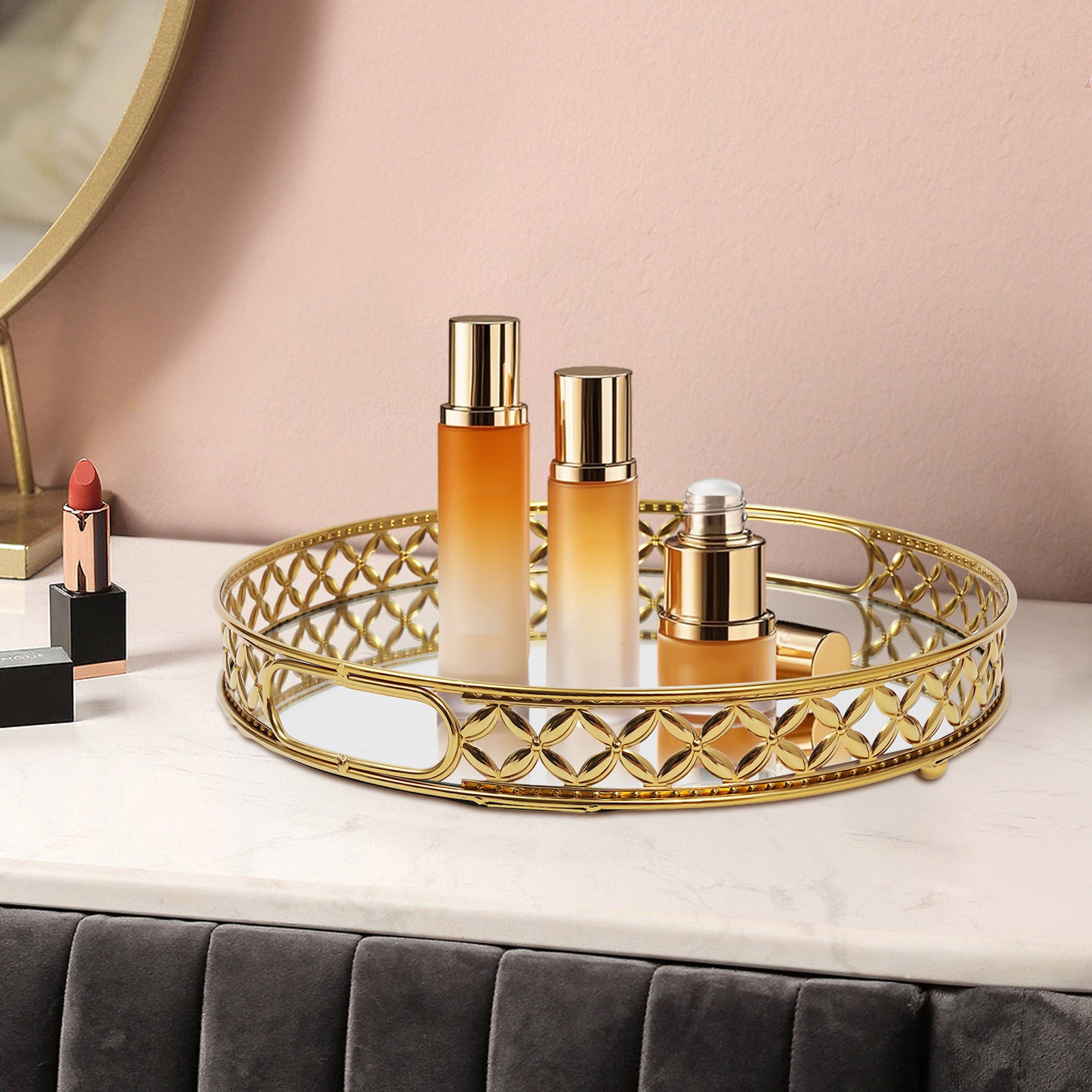 Decorative Tray Mirror Tray, Mirrored Vanity Tray for Bathroom Counter