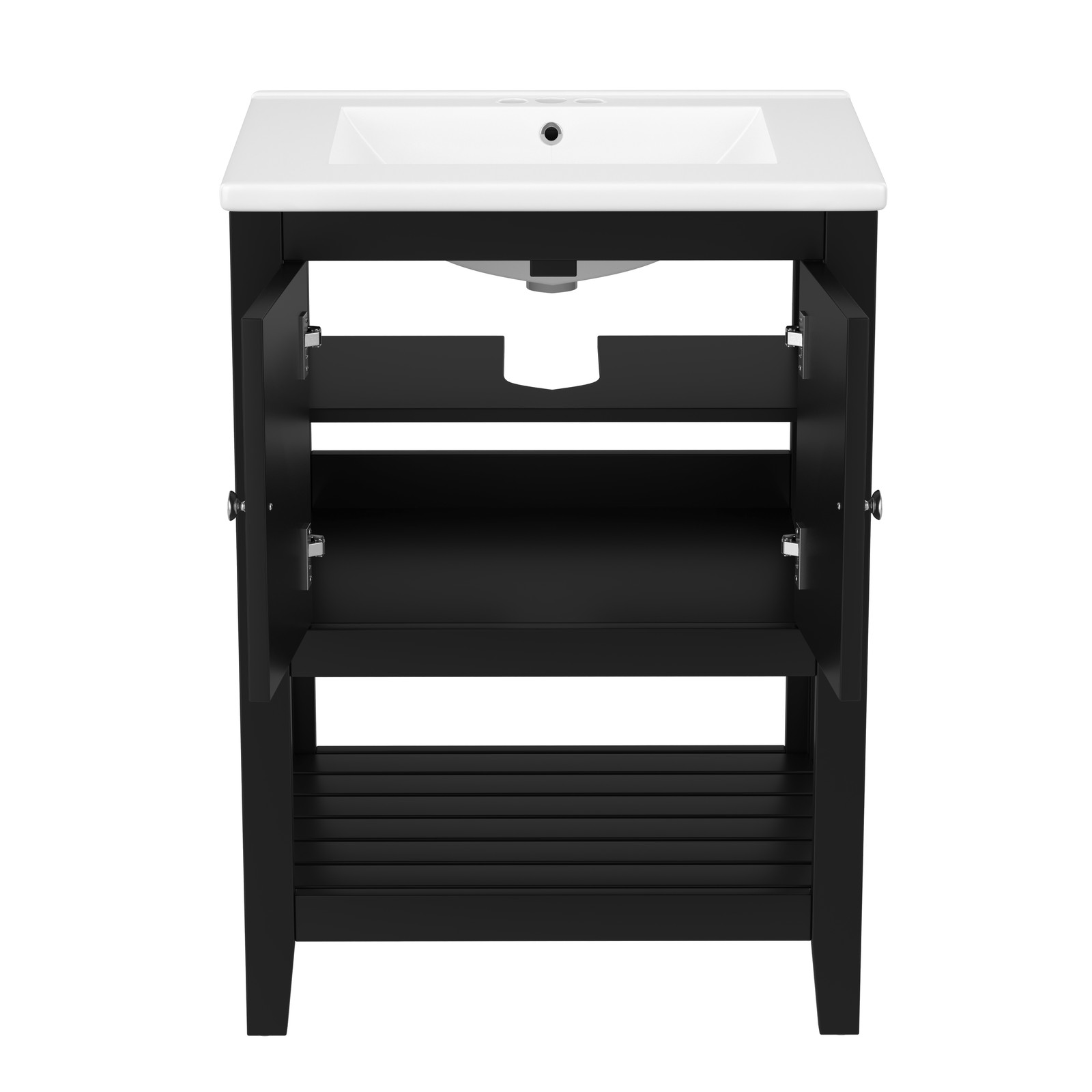 24″ Black Modern Bathroom Vanity with Ceramic Sink & Wood Frame