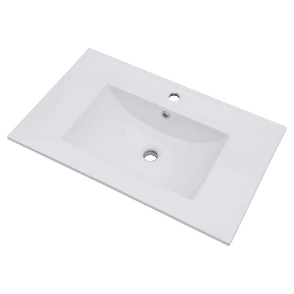 LORDEAR 30″ W x 18.5″ D White Ceramic Bathroom Vanity Top Sink Single Hole