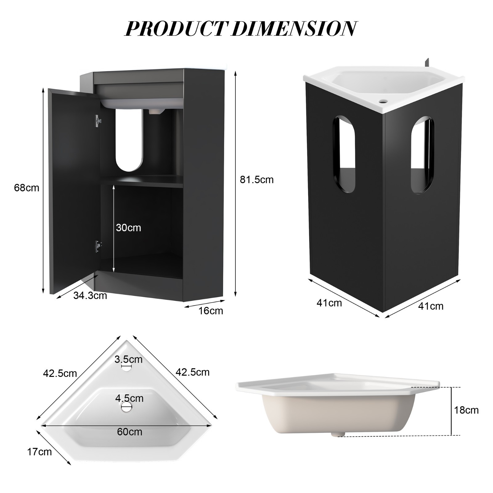 Corner Bathroom Vanity Sink Combo for Small Space Freestanding Storage Cabinet