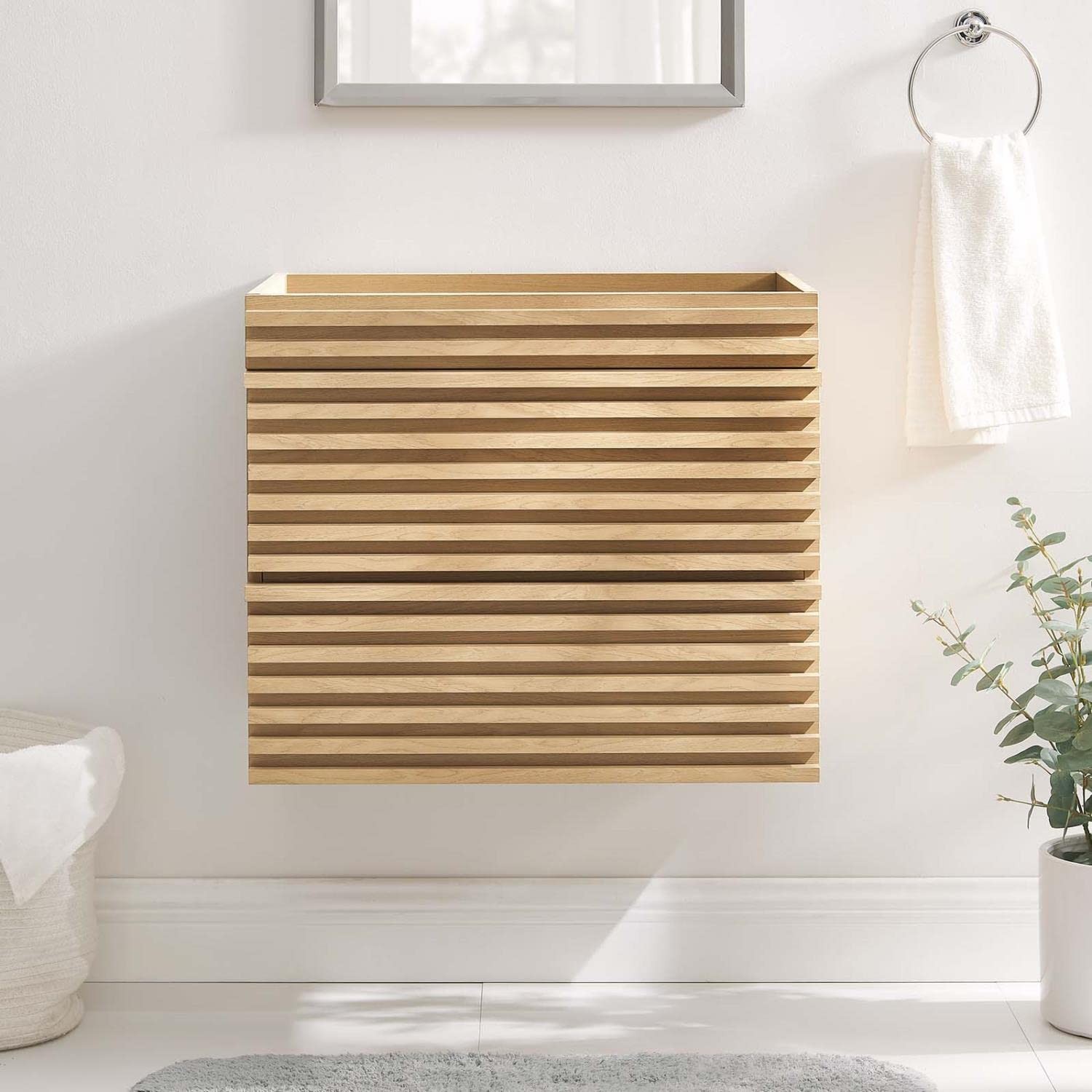 Modway Render 23.5″ MDF Wood Wall-Mount Bathroom Vanity Cabinet in Oak
