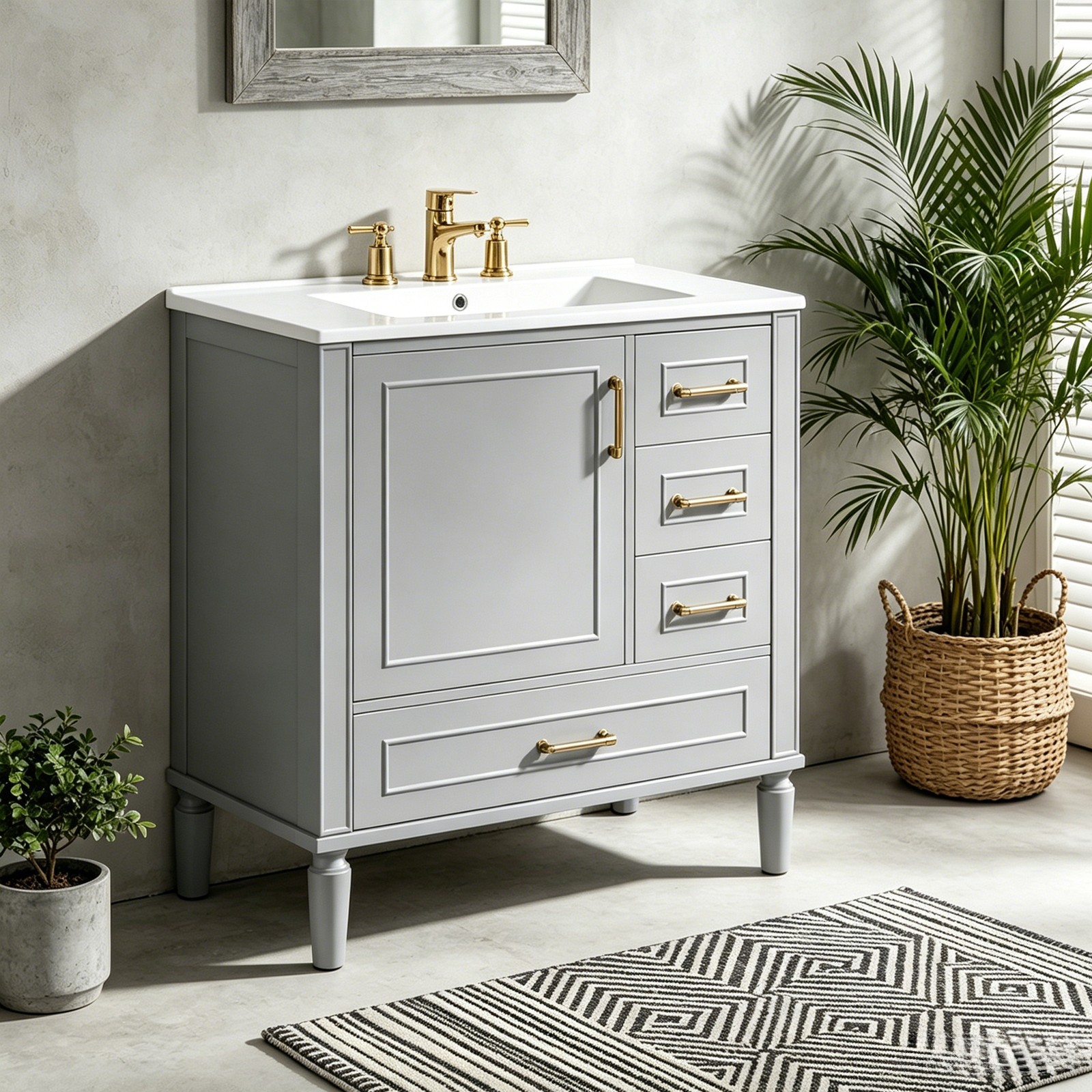 Bathroom Cabinet with Sink 30″ Freestanding Storage Vanity Cabinet for Bathroom