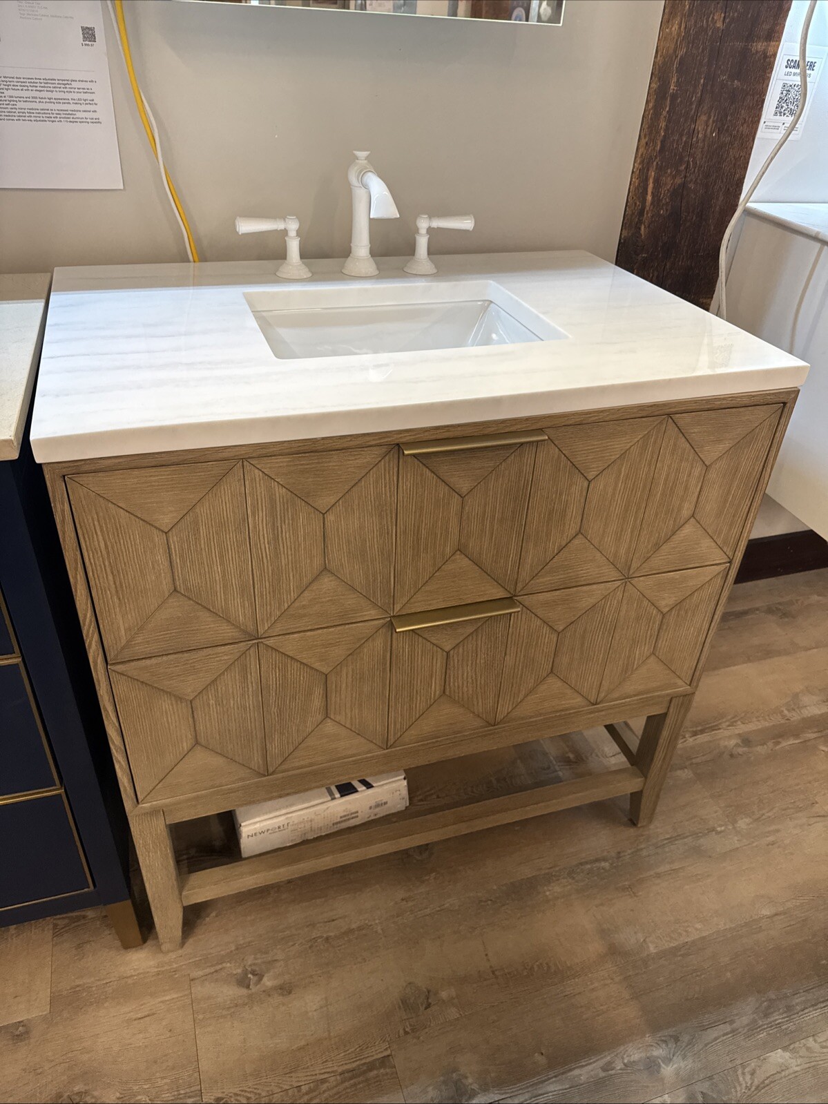 James Martin 36″ Ash Vanity Set Quartz Top Three Hole White Newport Faucet