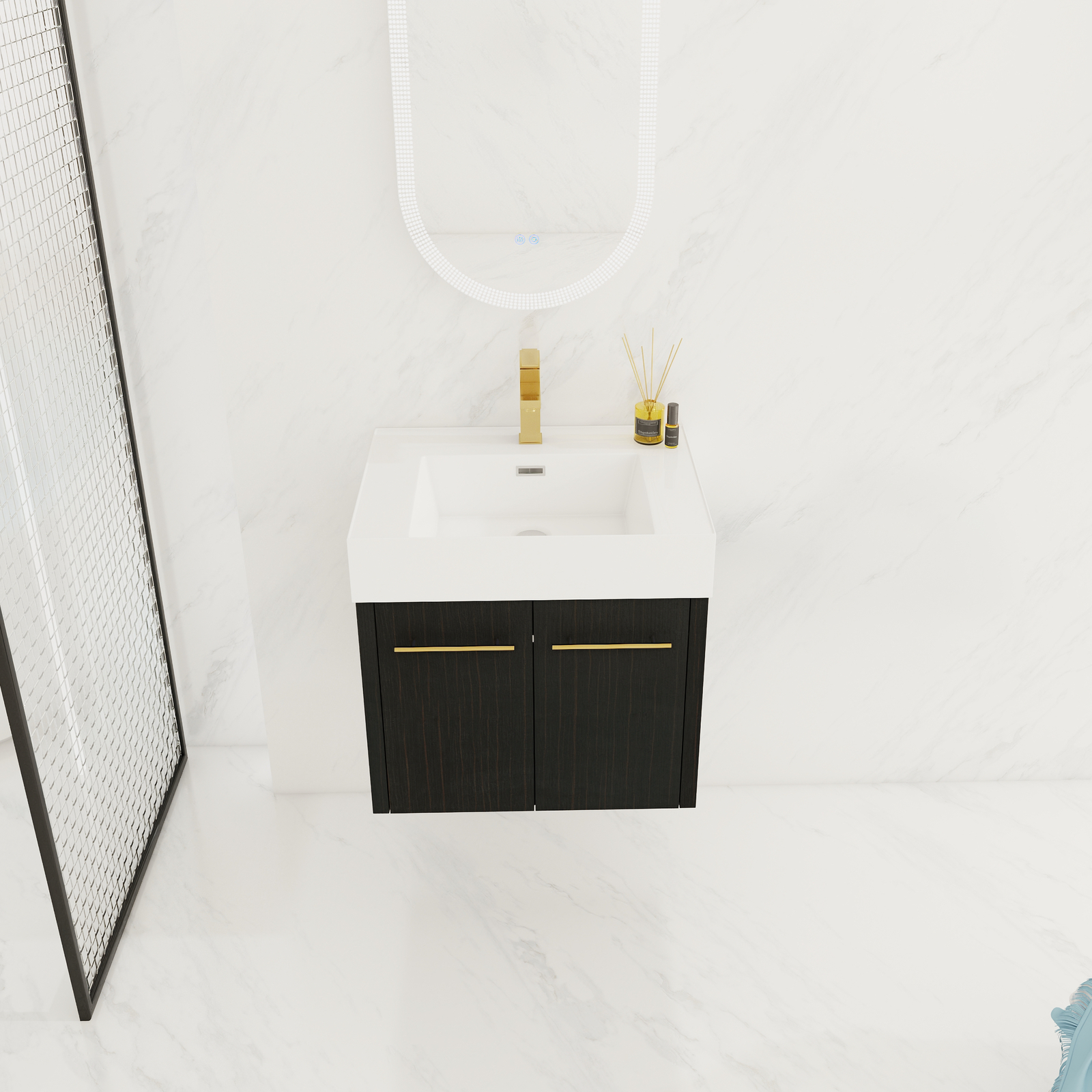 24 Inch Wooden Bathroom Vanity with Sink W/ Soft-Closing Thick Edge Resin Basin
