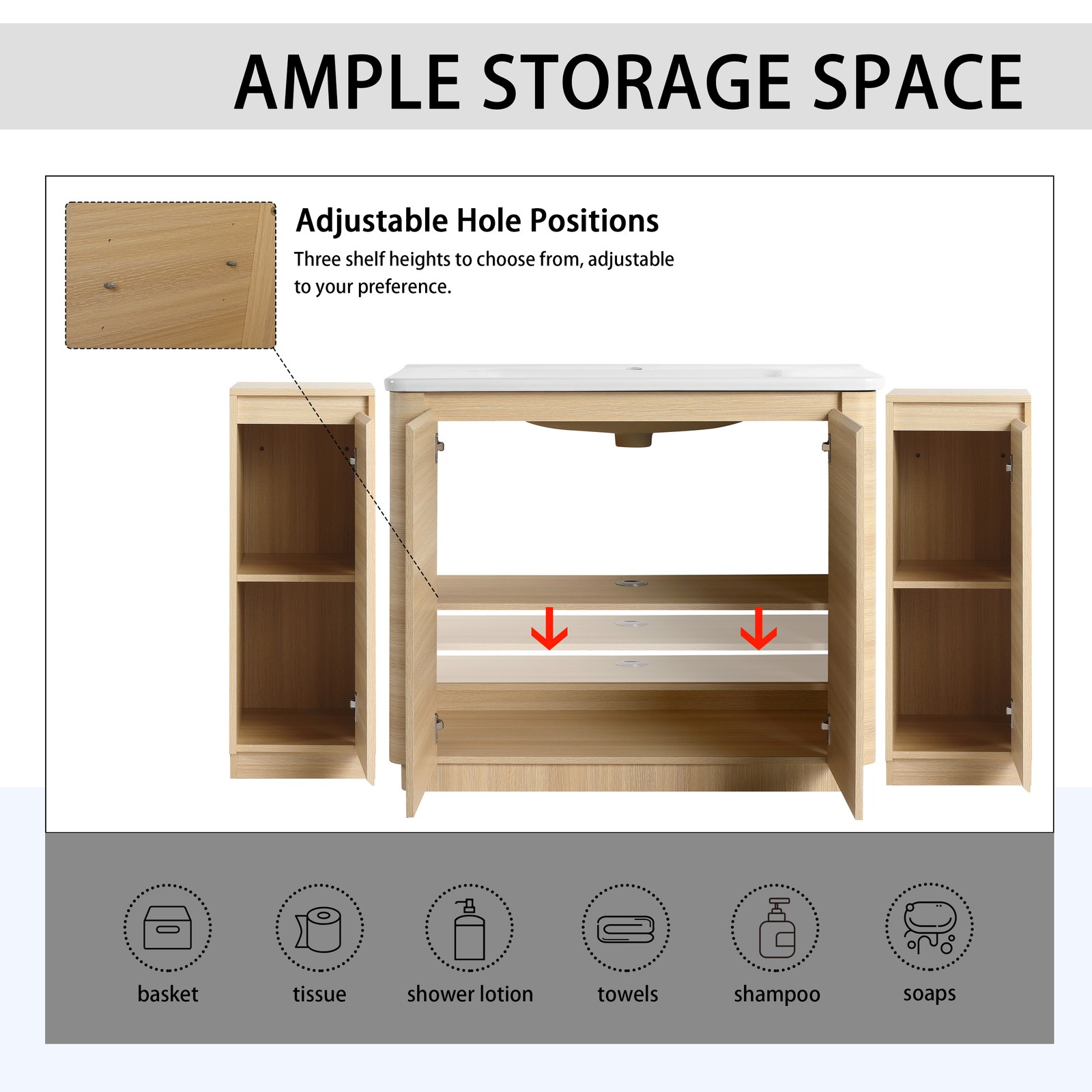40in Plywood Freestanding Bathroom Vanity W/Ceramic Sink 2x Storage Cabinet Oak