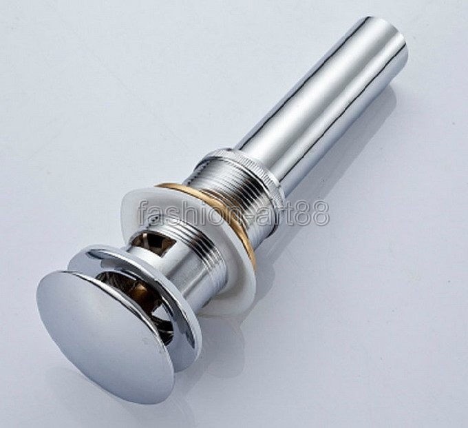 Chrome Large Round Cap Pop Up Bathroom Vessel Sink Drain With Overflow fsd019