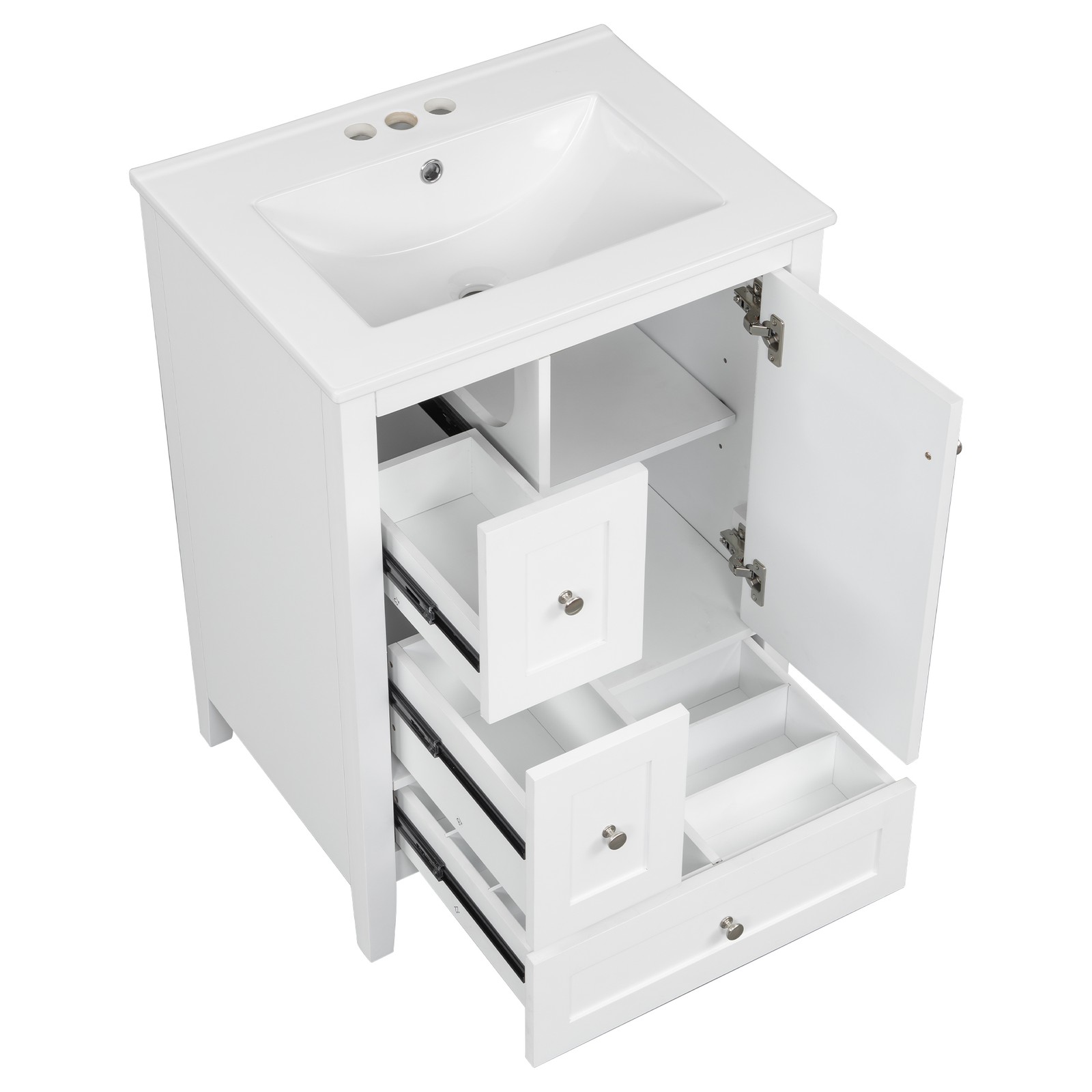 24″ Bathroom Vanity w/Storage, Adjustable Shelf Modern Bathroom Storage Cabinet