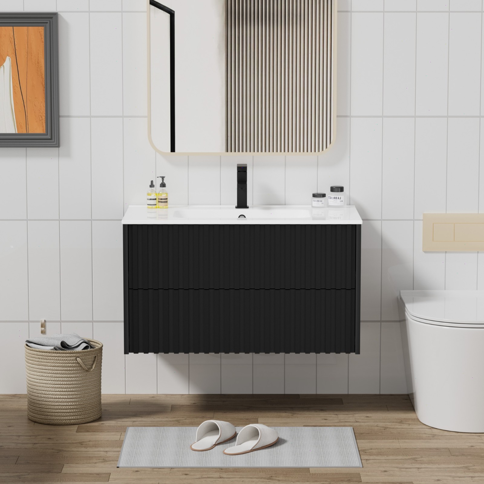 24″/ 30″/ 36″ Wall Mounted Bathroom Vanity Set With Sink Top, Faucet And Drain