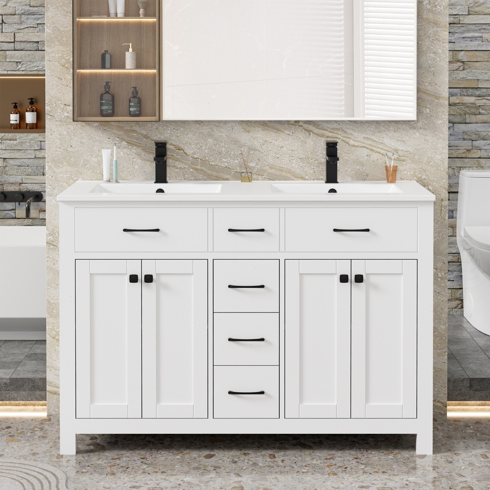Eclife Bathroom Vanity Cabinet Set with Undermount Ceramic Vessel Sink Combo