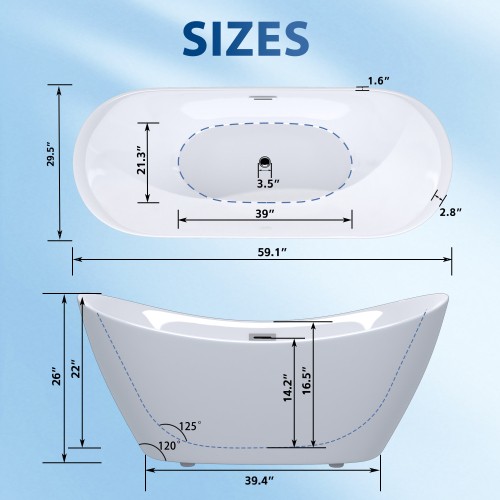 47″ Acrylic Freestanding Bathtub rectang,with 30” Bathroom Vanity with Top Sink
