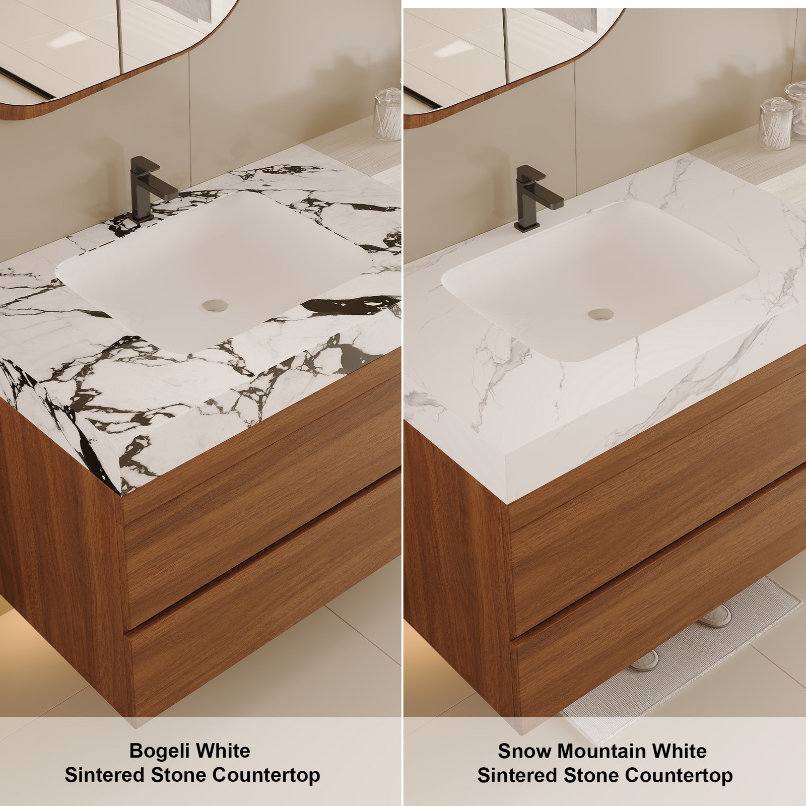 29.9″ Modern Floating Bathroom Vanity Storage Cabinet w/Faux Marble Top & Sink