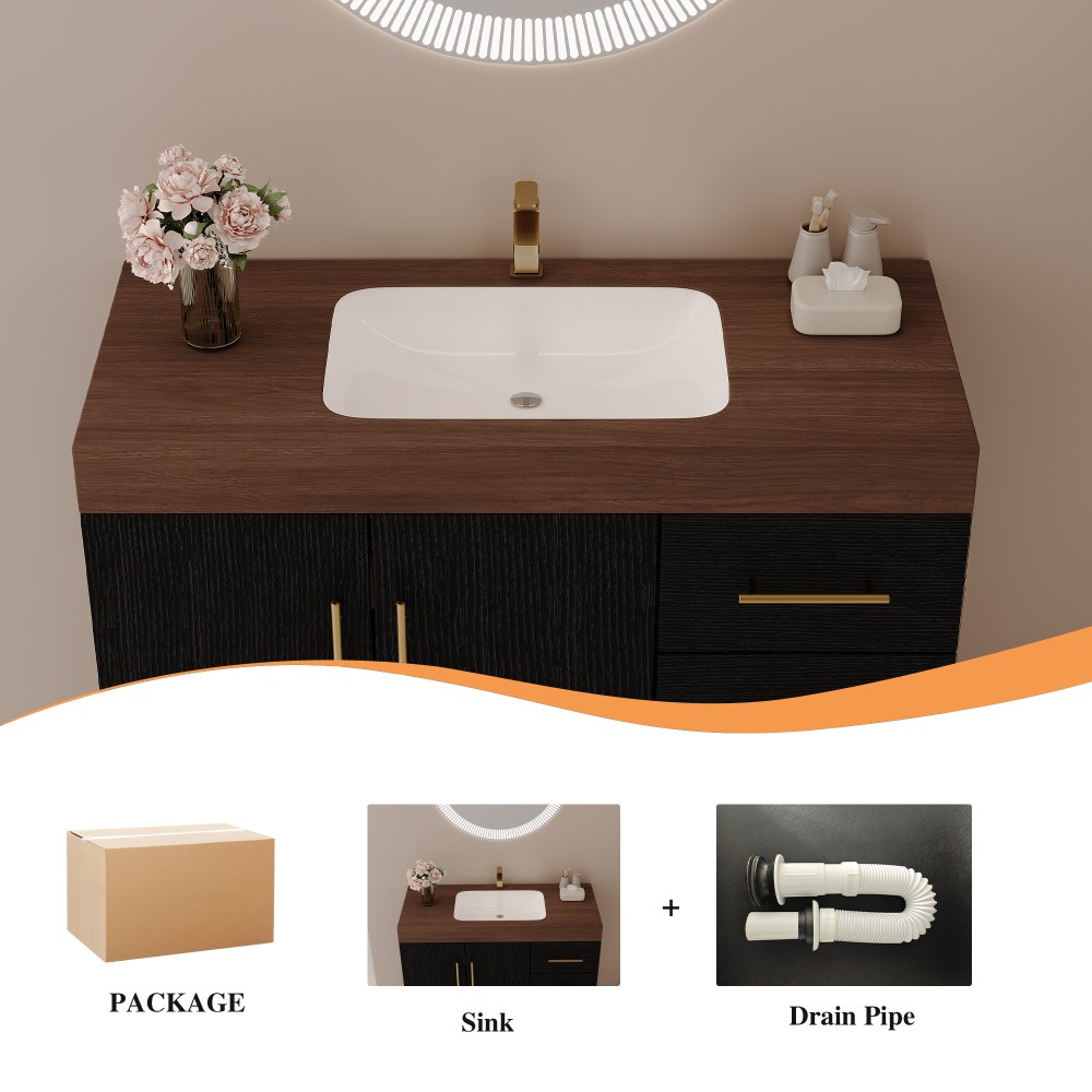 36″ Free-Standing Bathroom Vanity w/Seamless Ceramic Sink & Sintered Stone Top
