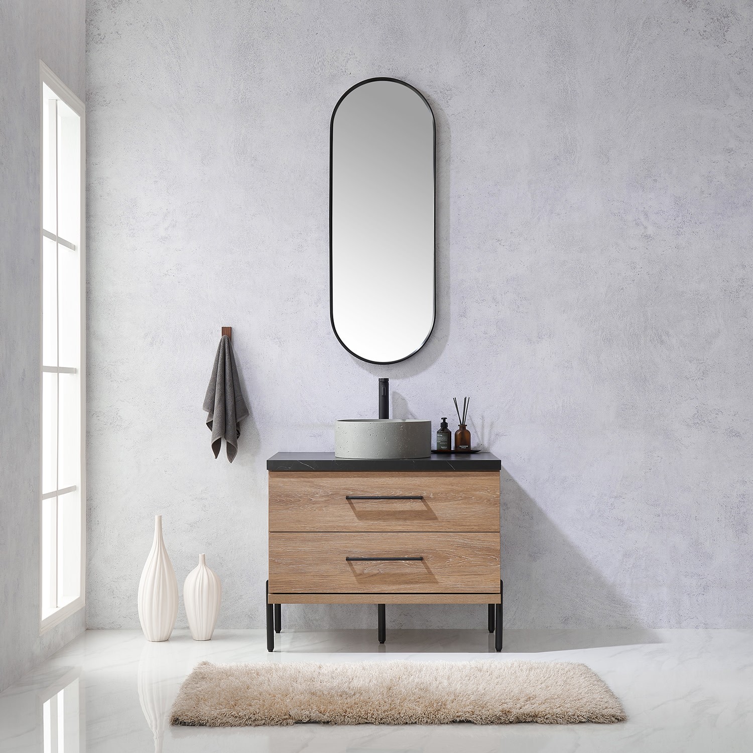 Miseno MV-705136R Trento 36″ – North American Oak / Black