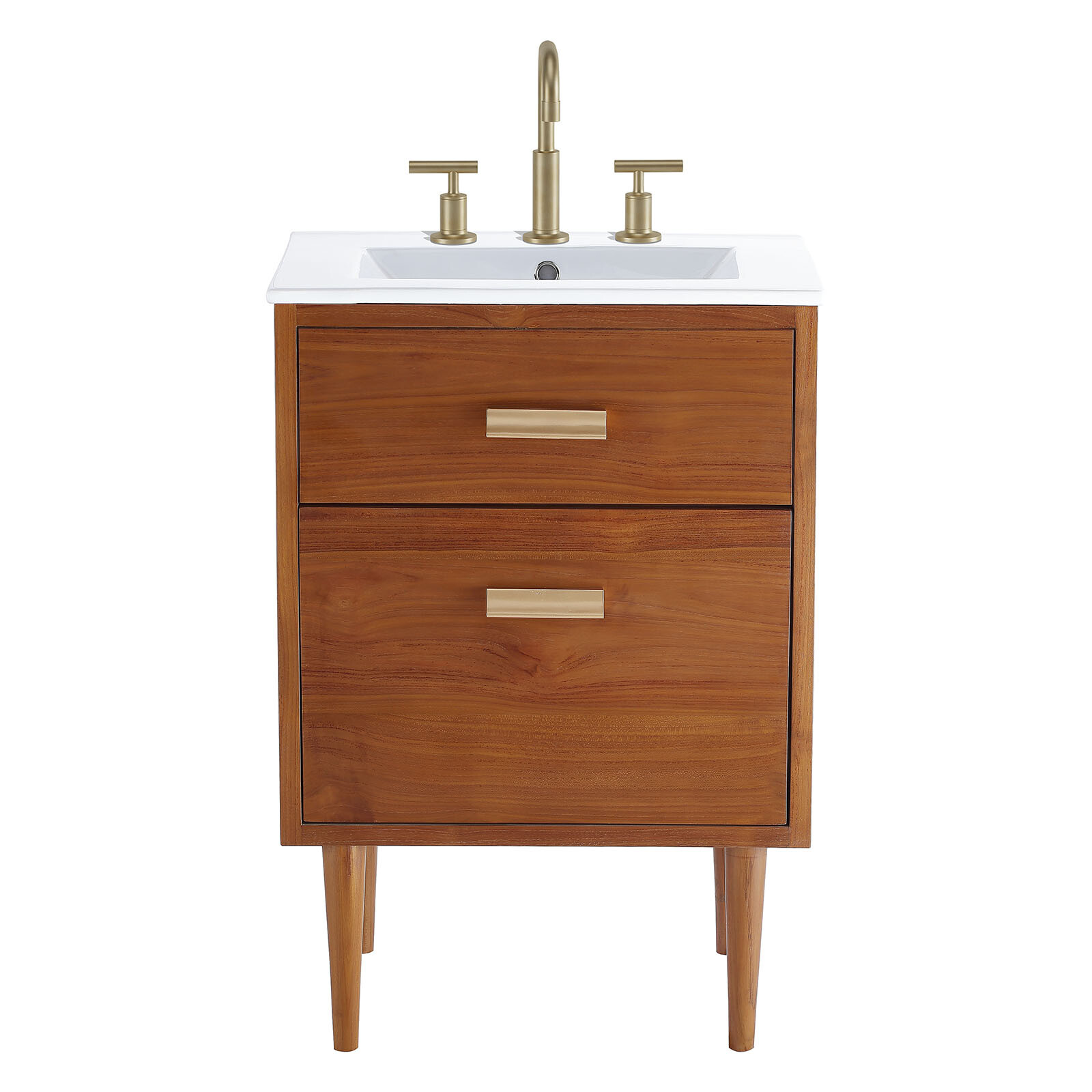 Modway Cassia 24″ Teak Wood Bathroom Vanity in Natural White