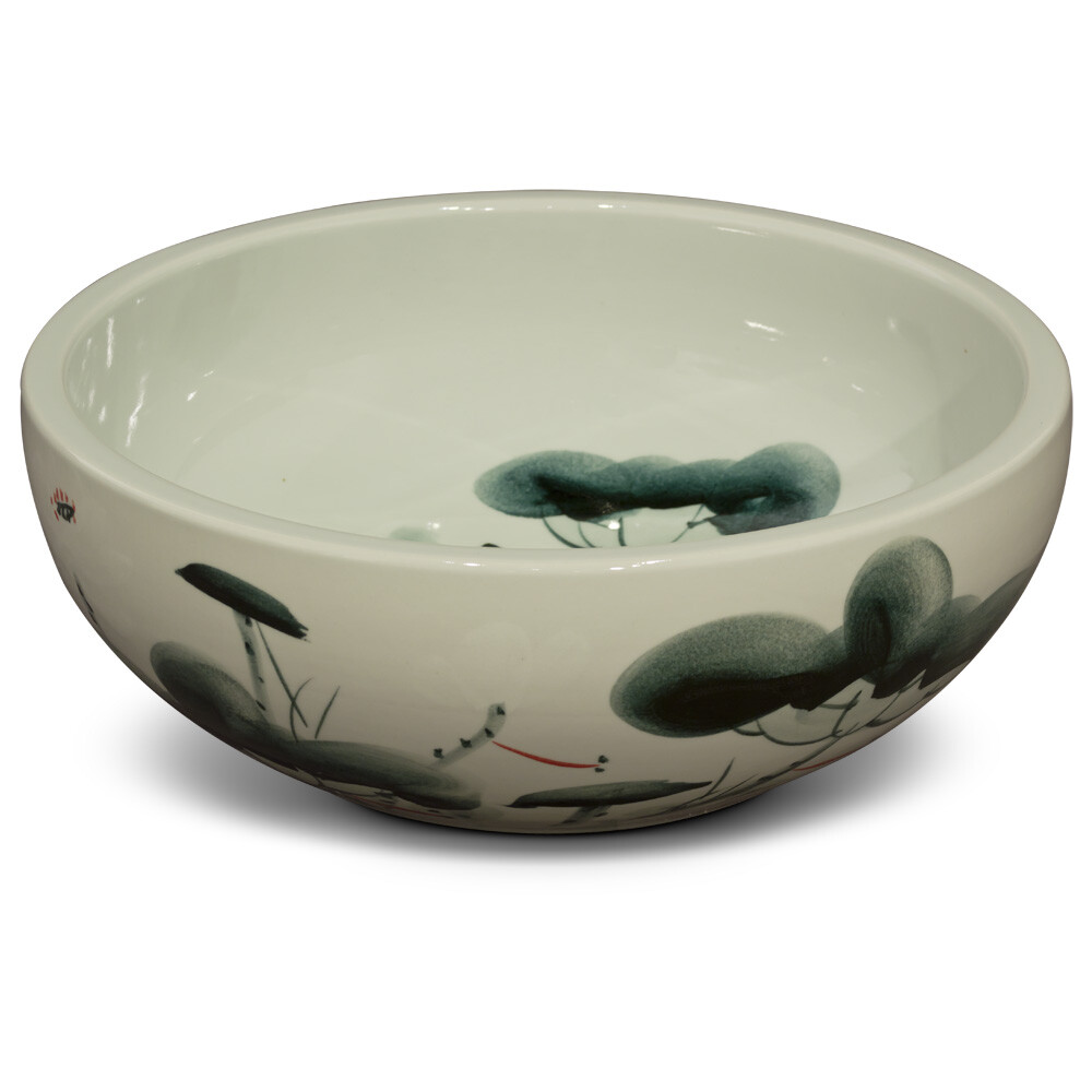 US Seller – Porcelain Lotus Koi Pond Motif Oriental Basin