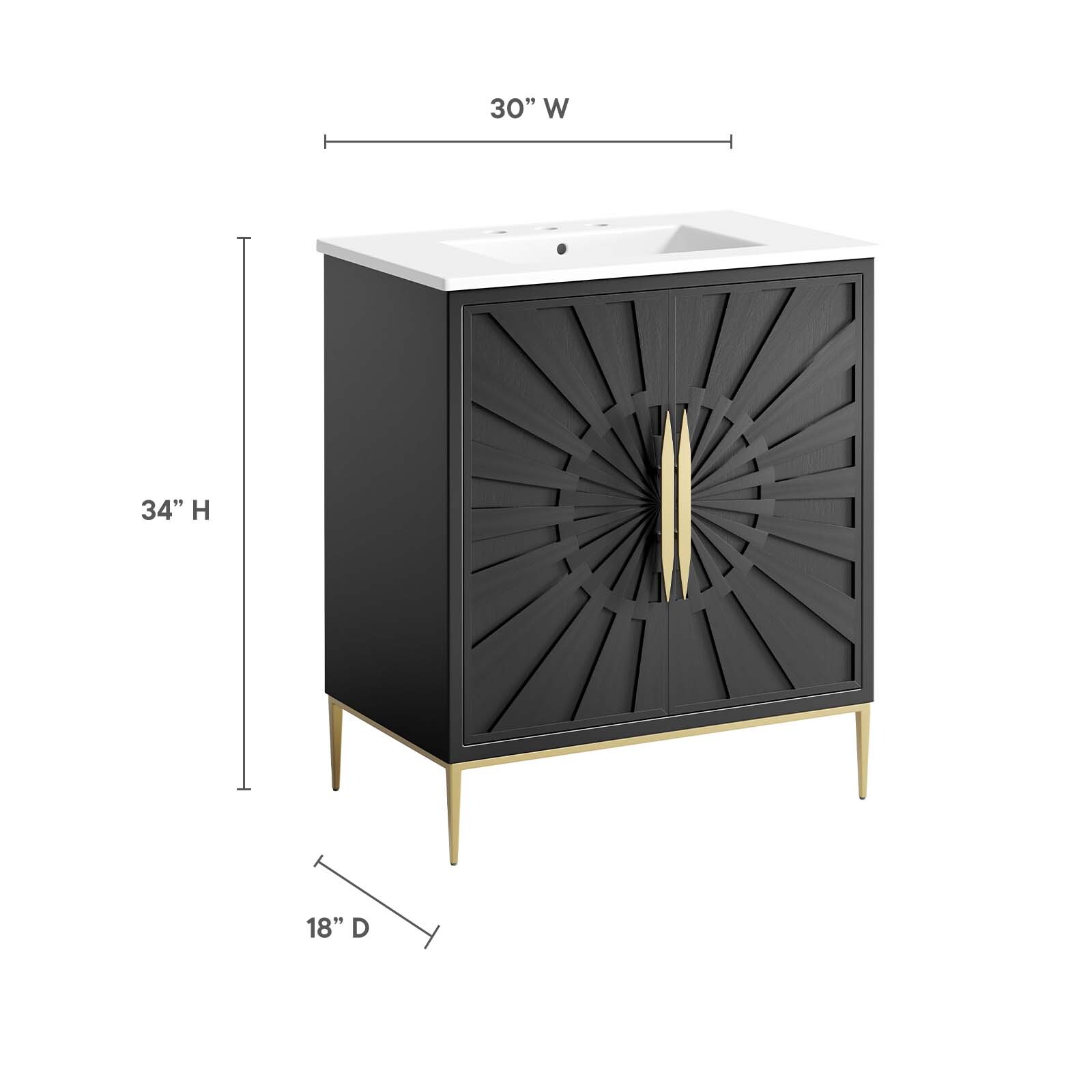 Modway Awaken 30″ Bathroom Vanity Cabinet in White Black With Ceramic Sink Basin