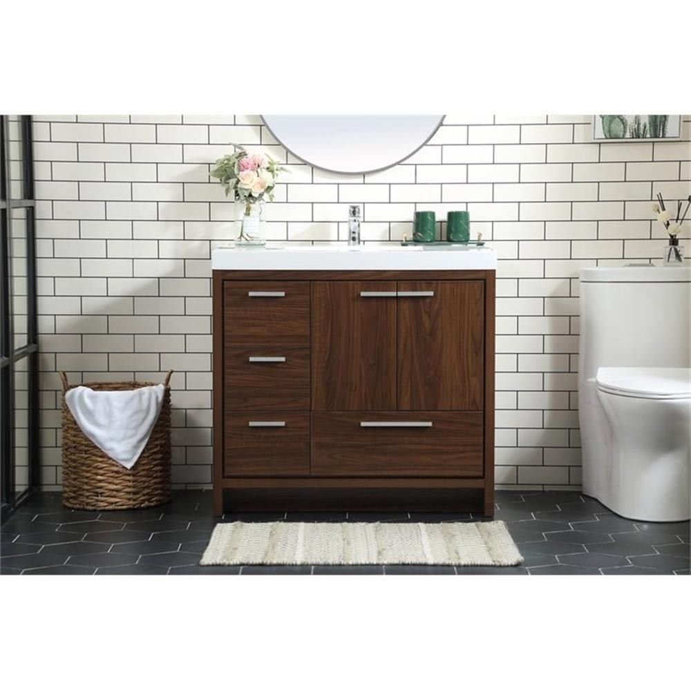 Pemberly Row 36″ Aluminum Alloy and MDF Single Bathroom Vanity in Walnut