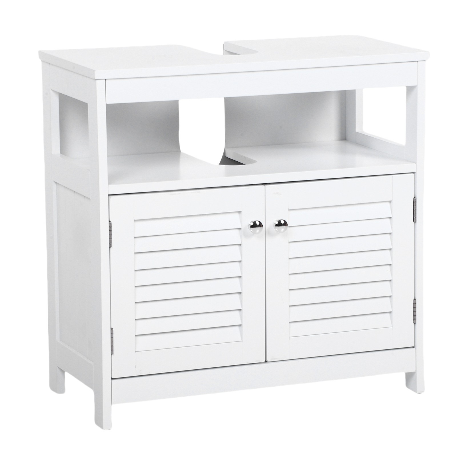 Bathroom Under Sink Storage Cabinet With 2 Doors Open Shelf White Furniture