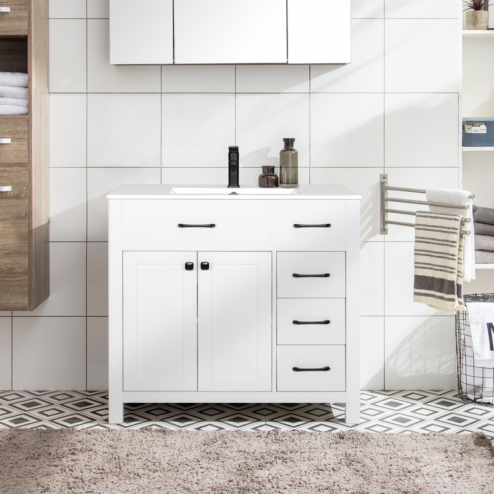Eclife Bathroom Vanity Cabinet Set with Undermount Ceramic Vessel Sink Combo