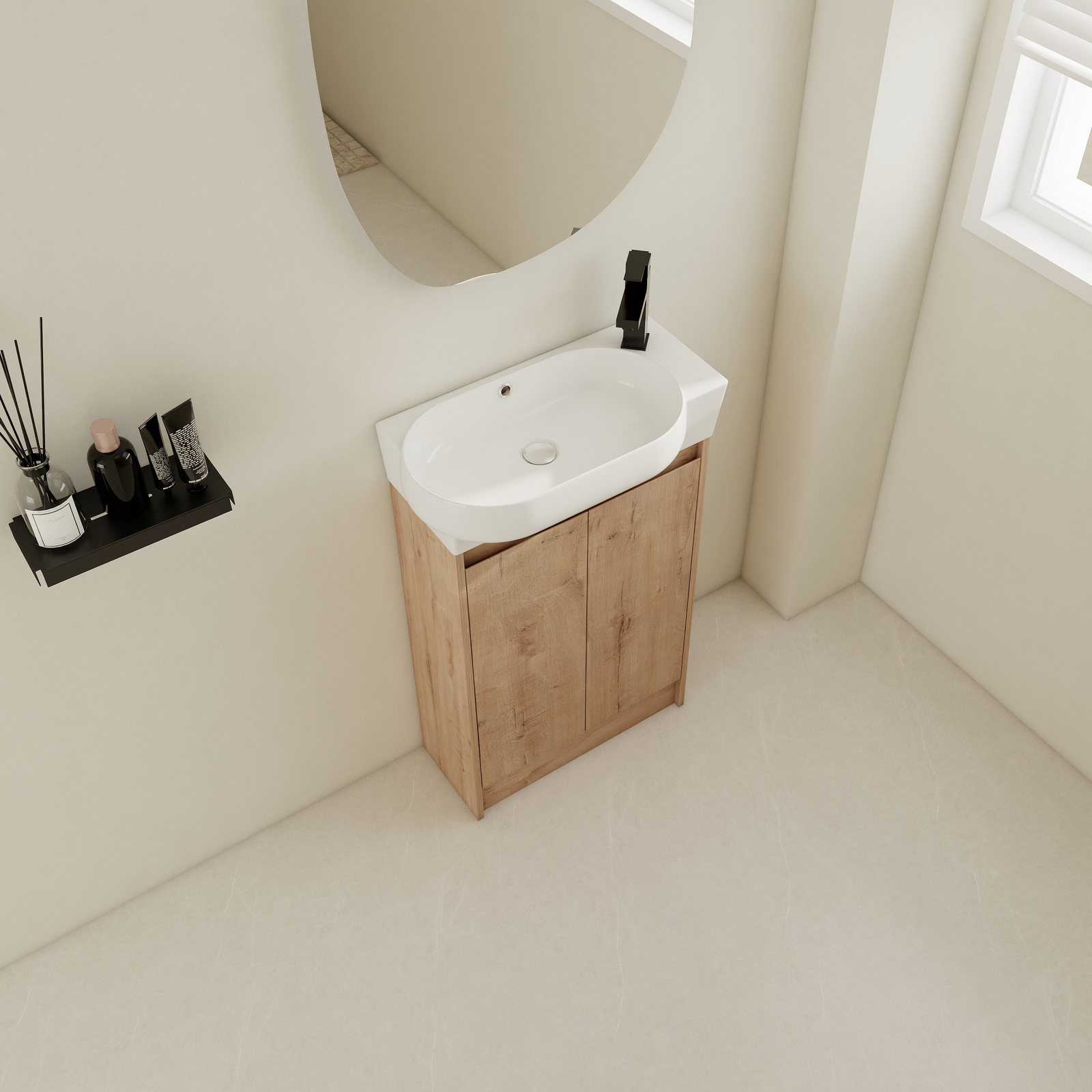 23 Inch Vanity Wood Bathroom Vanity Cabinet W/ Countertop Ceramic Sink Combo Oak