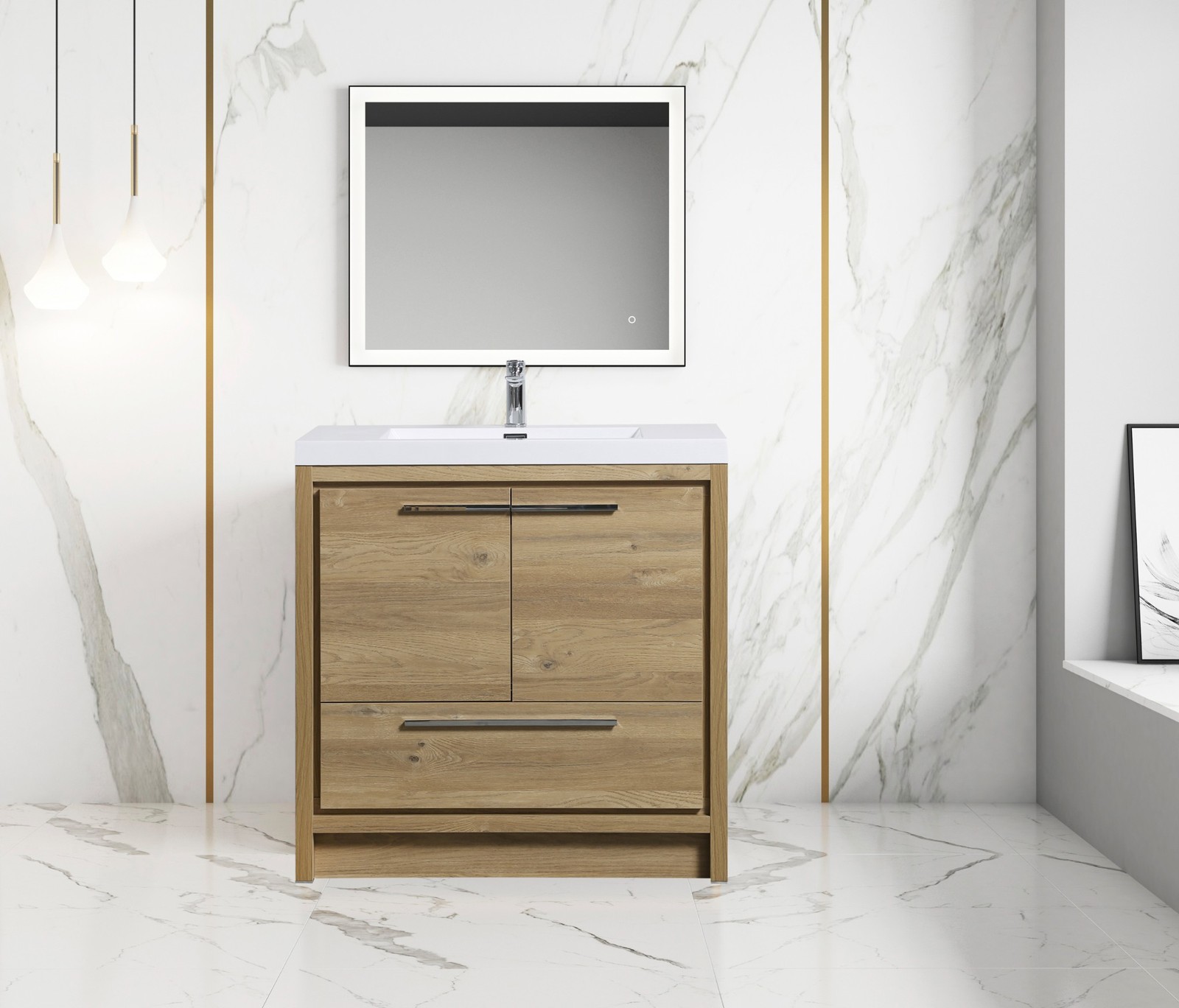 Alma Allier 36 inch Natual Oak Finish Vanity With White Sink