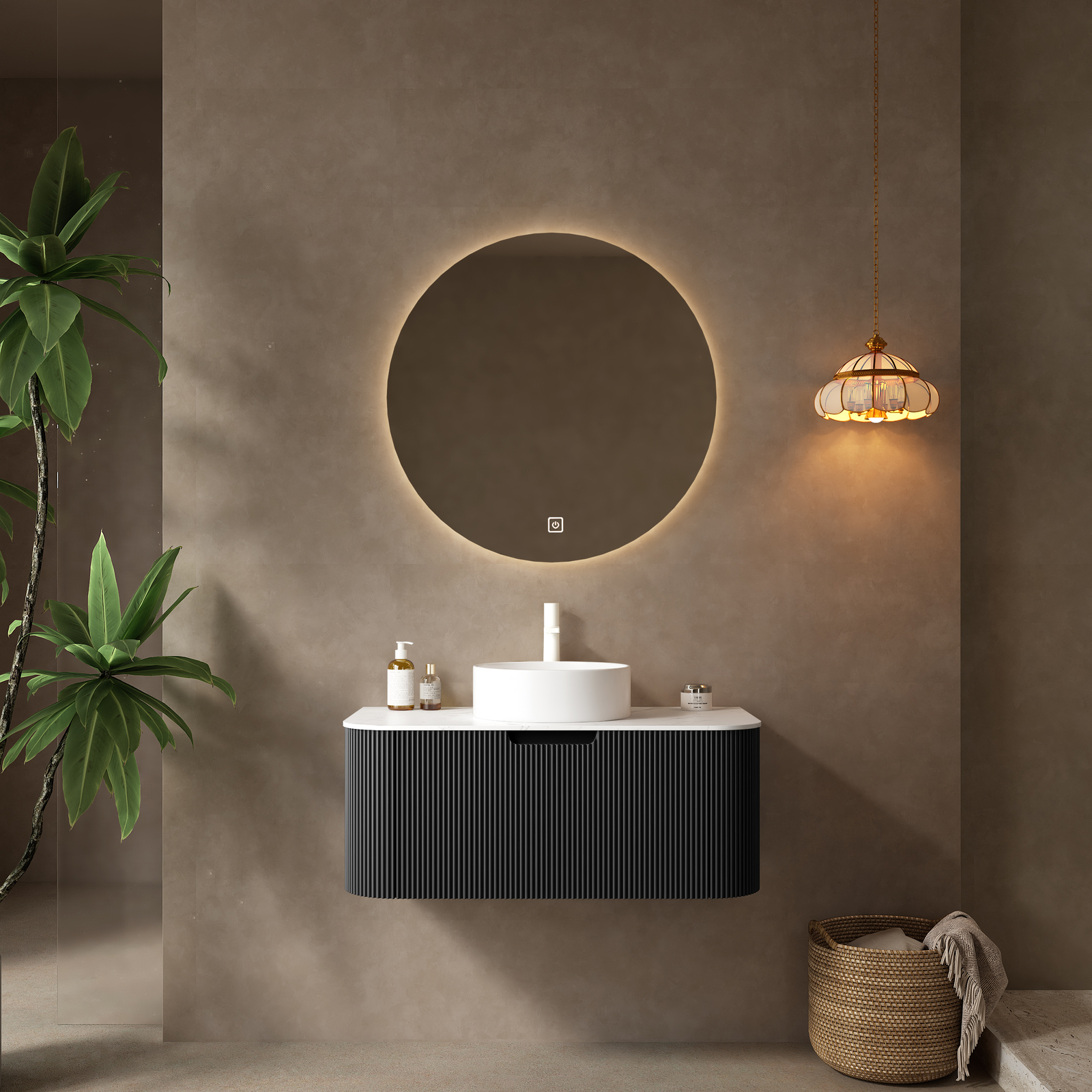 36″Wall-Mounted Floating Bathroom Vanity W/Drawer White Round Ceramic Basin Sink