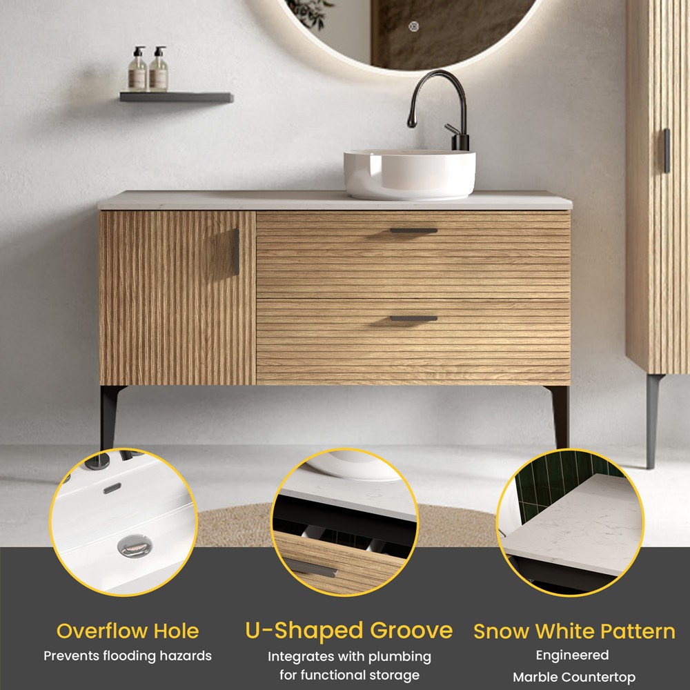 48″ Bathroom Vanity with Sink, Freestanding Vanity Cabinet, 2 Drawers,Metal Legs