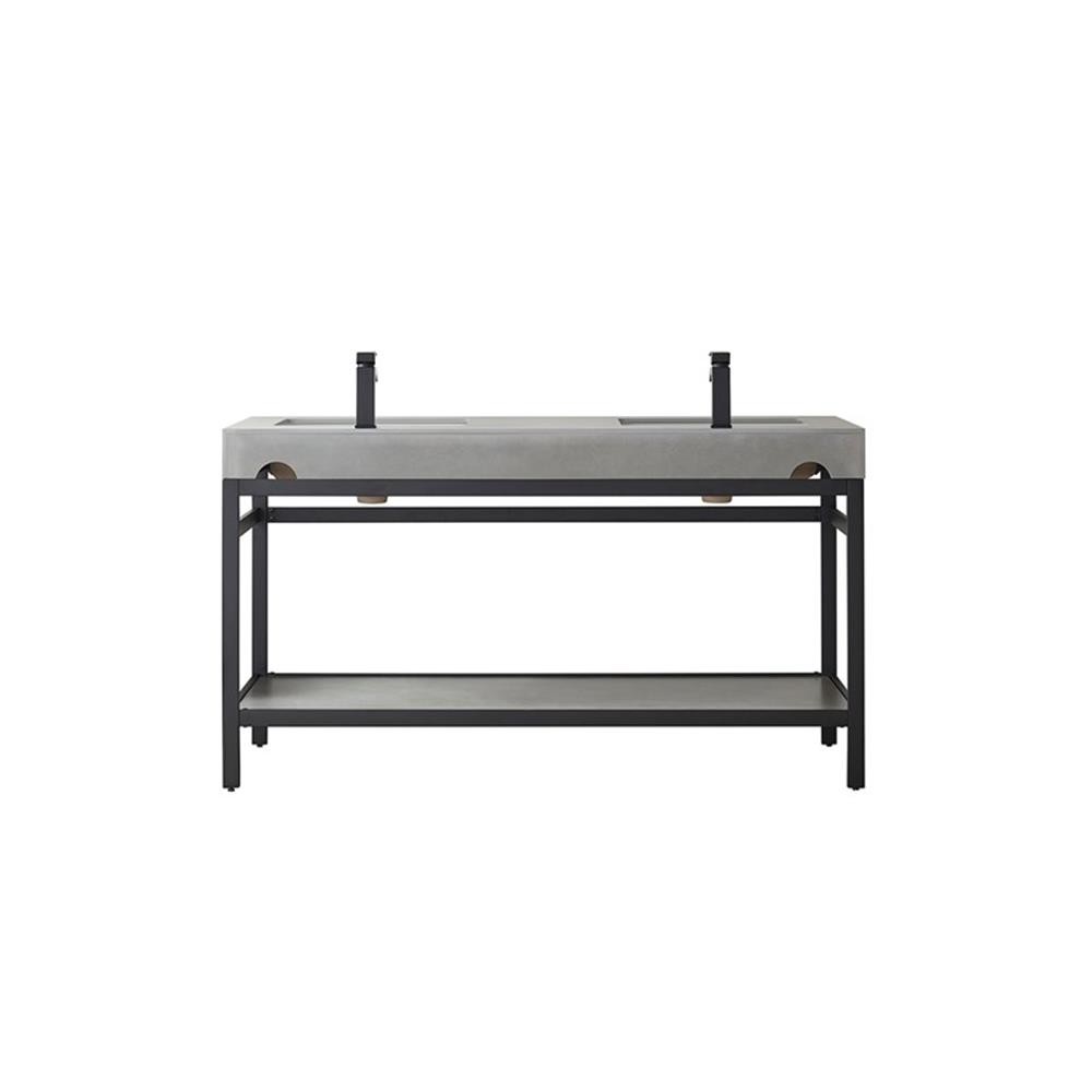Funes 60″ Double Sink Bathroom Vanity in Matte Black Frame Gray Top w/ Mirror