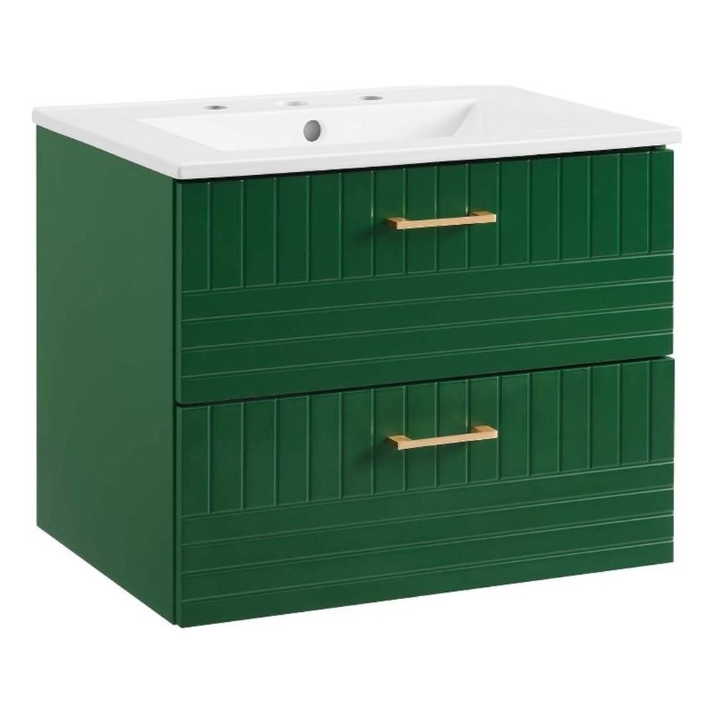 Modway Daybreak 24″ Modern Wood/Ceramic Bathroom Vanity in Green/White