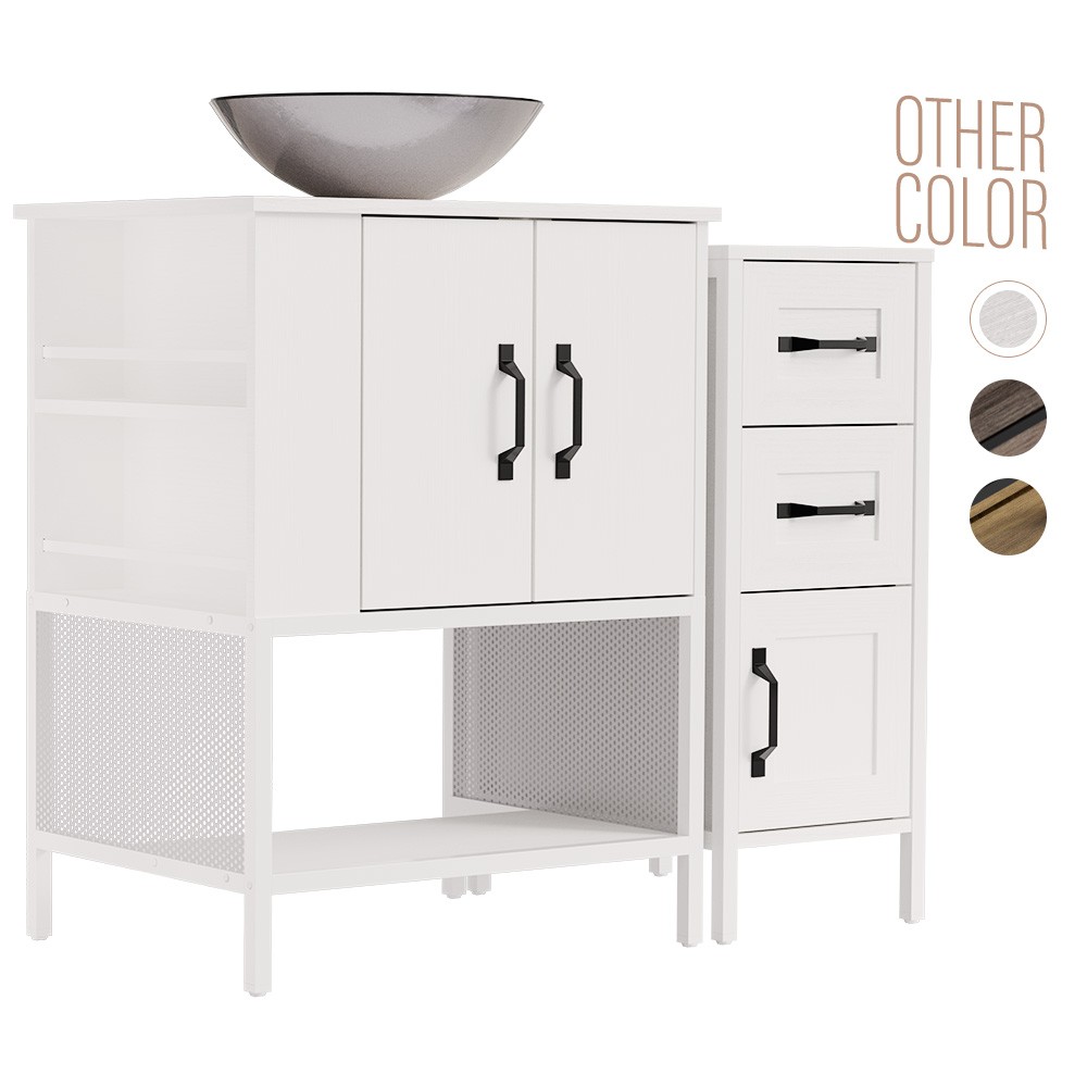 36″ Bathroom Vanity w/ Tempered Glass Vessel Sink Iron Wood Cabinet White New