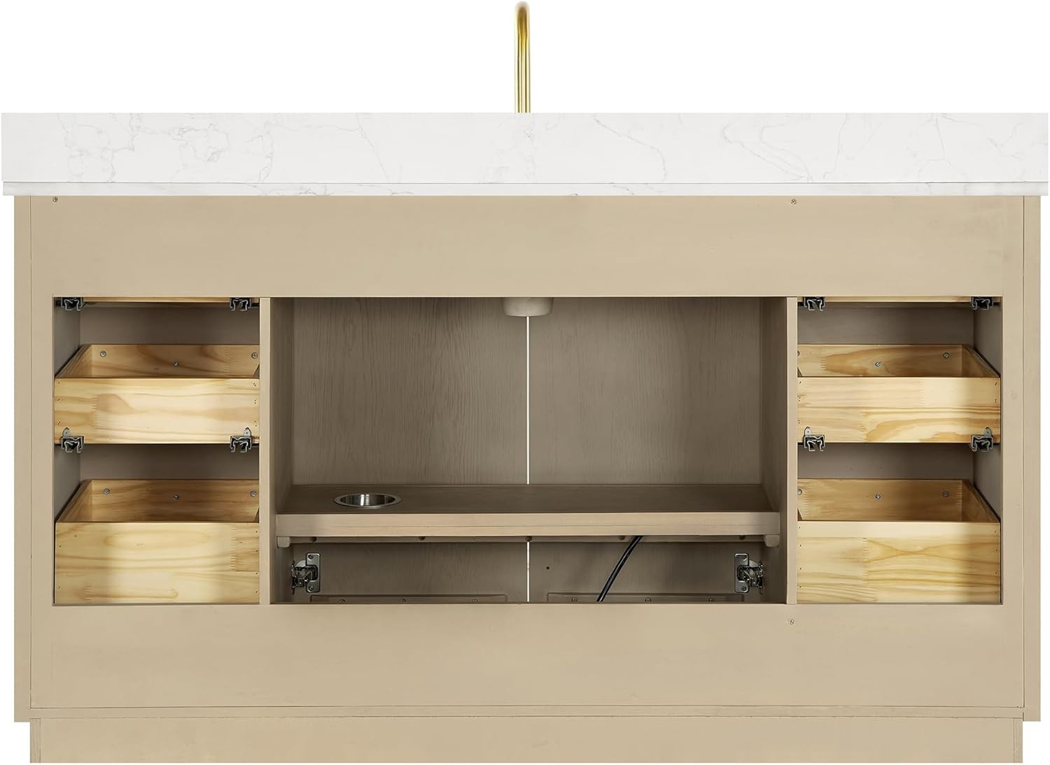 VINNOVA Oza 60″ Single Bath Vanity in Aged Natural Oak with Fish Maw White Quart