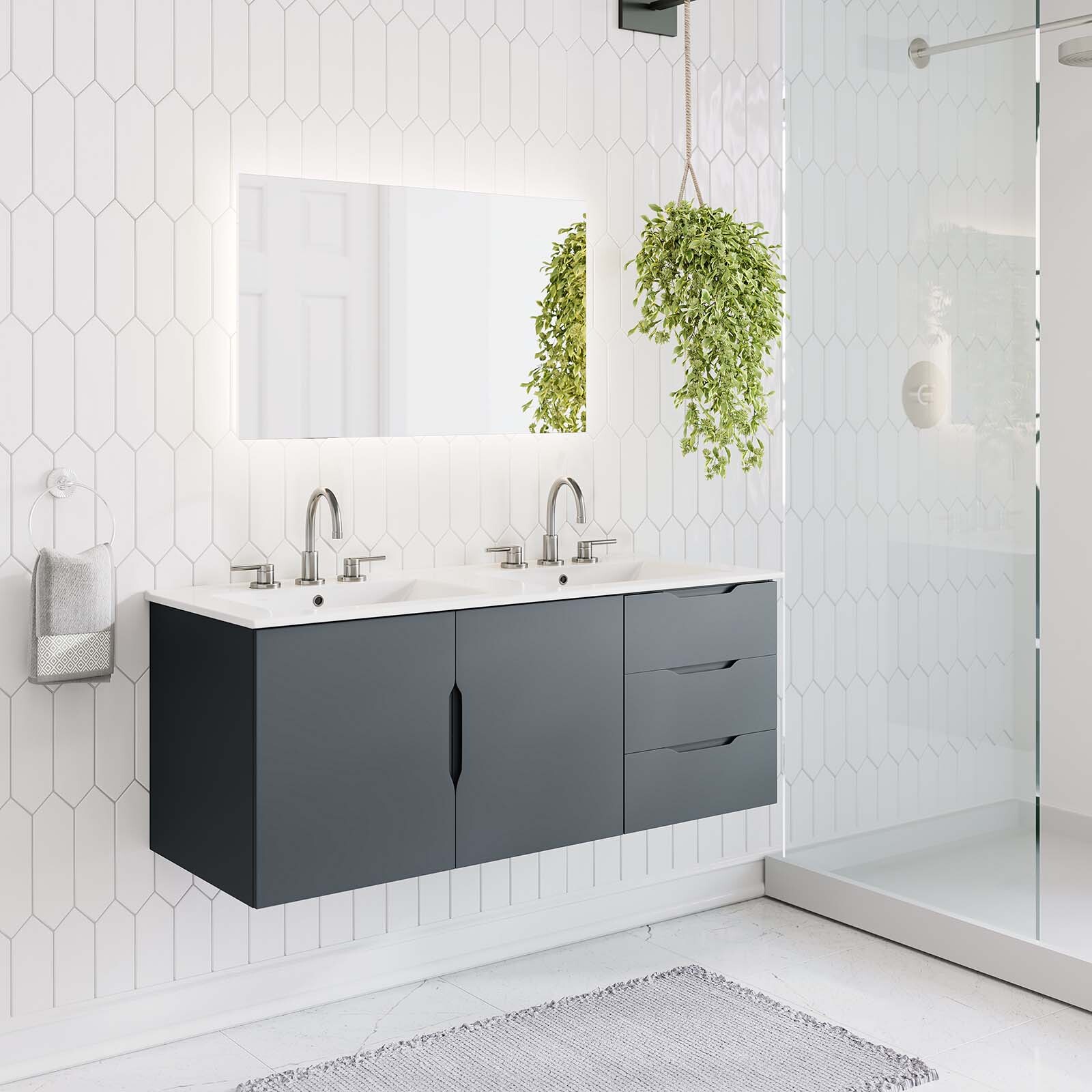 Modway Vitality 48″ Double Sink Bathroom Vanity in Gray White