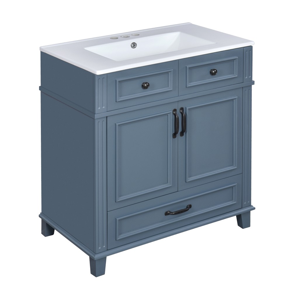 30” Bathroom Vanity with Ceramic Sink,Solid Wood Frame Bathroom Storage Cabinet