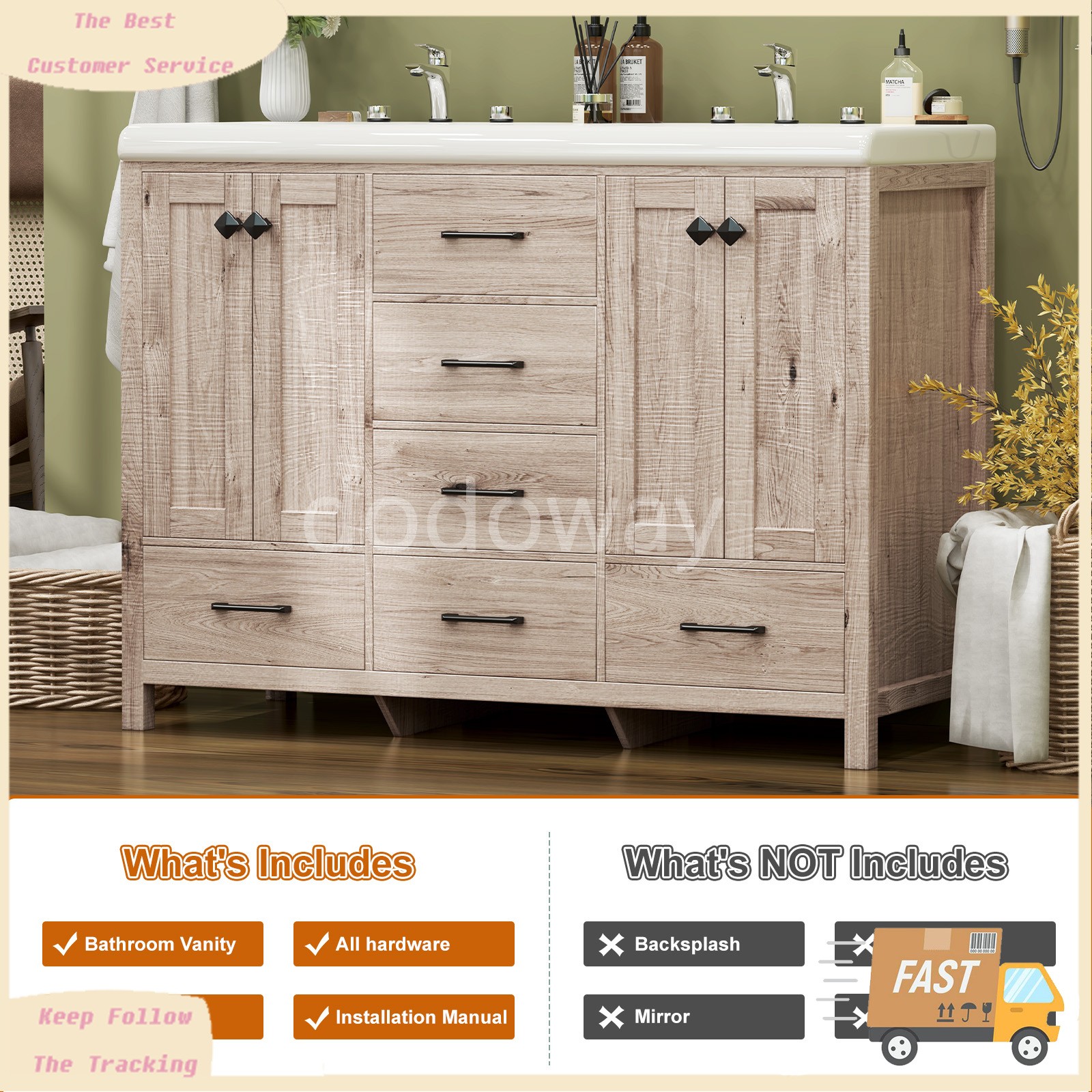 Bathroom Vanity Cabinet with Ceramic Sink Combo Bathroom Cabinet Set with Drawer
