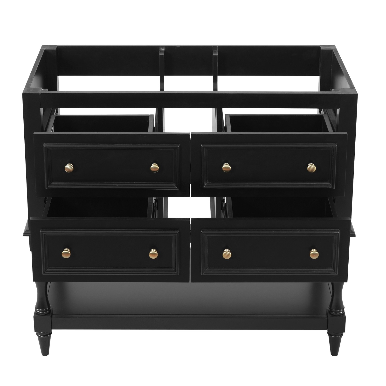 36″ Bathroom Vanity Cabinet with 4 Drawers, Solid Wood Frame, Black