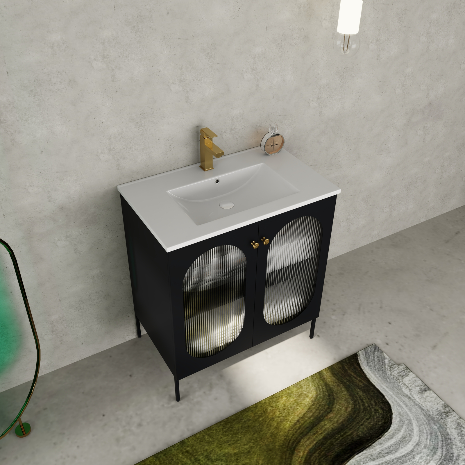 Modern 30″ Metal Freestanding Bathroom Vanity W/ Single Ceramic Sink Basin Black