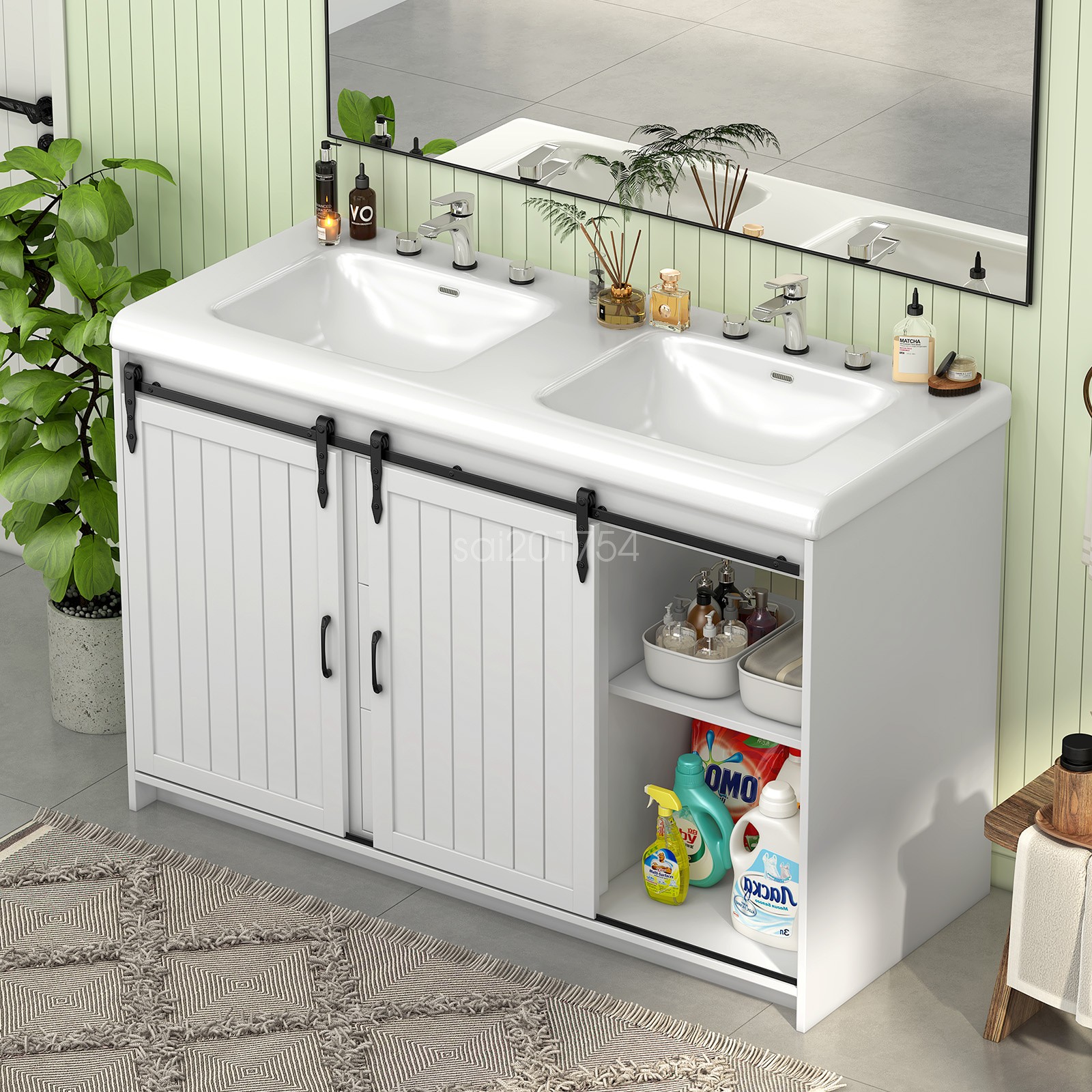 Bathroom Vanity Freestanding Ceramic Sink Cabinet With 2 Doors and 2 Drawers US