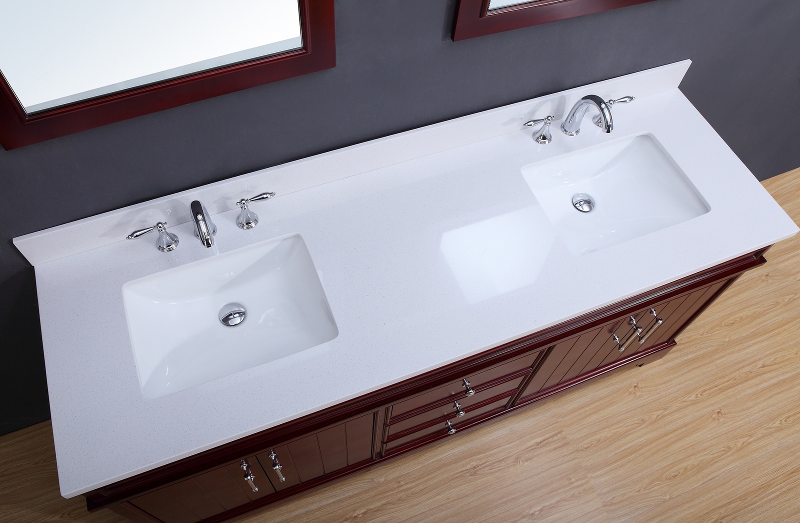 72″ Transitional Bathroom Vanity Set – White Quartz Top – Cherry Finish – Marina