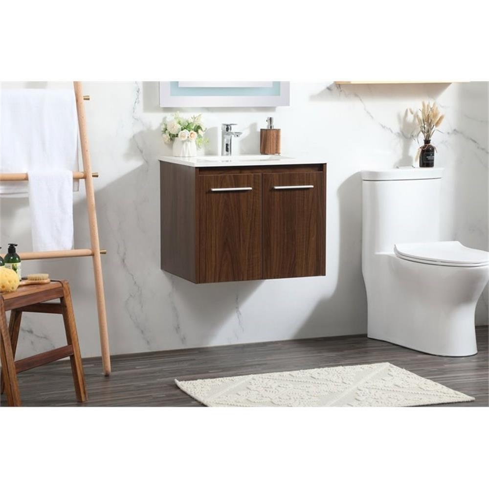 Elegant Decor Penn 24″ Aluminum Alloy MDF Single Bathroom Vanity in Walnut