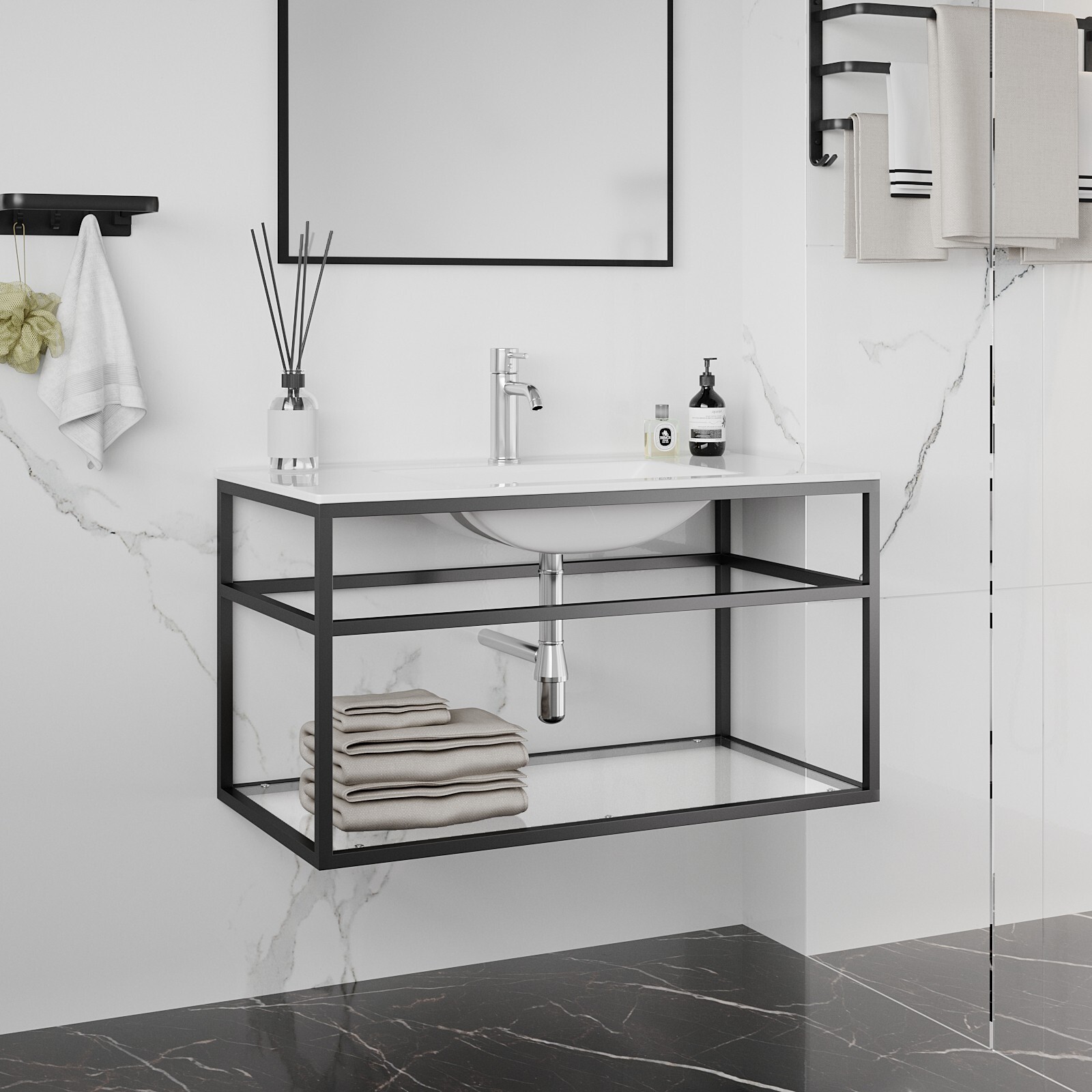 36” Bathroom Vanity Set Wall mounted Cabinet Floating Vanity Minimalist Style