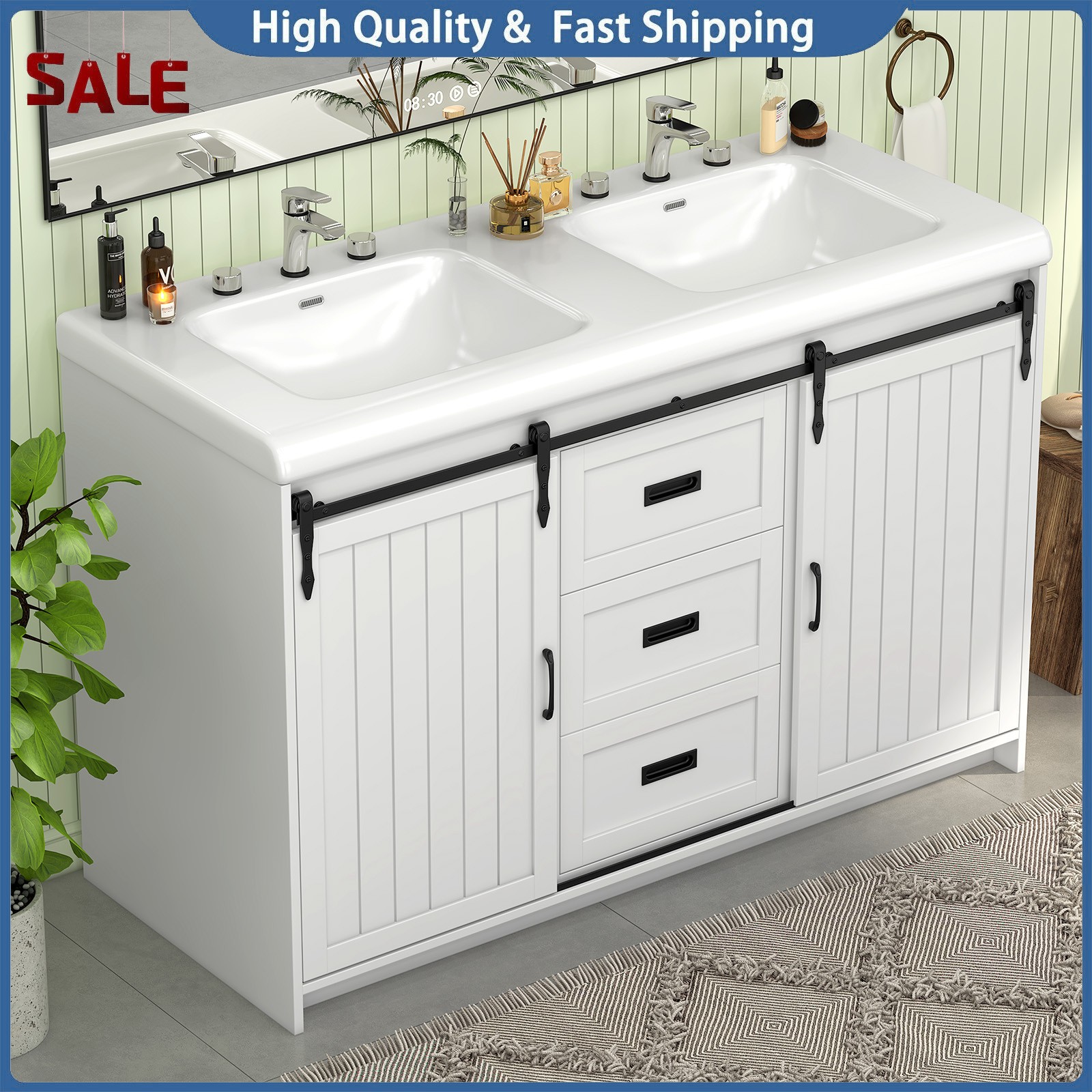 47″ Bathroom Vanity Cabinet with Double Sink Freestanding Storage Cabinet