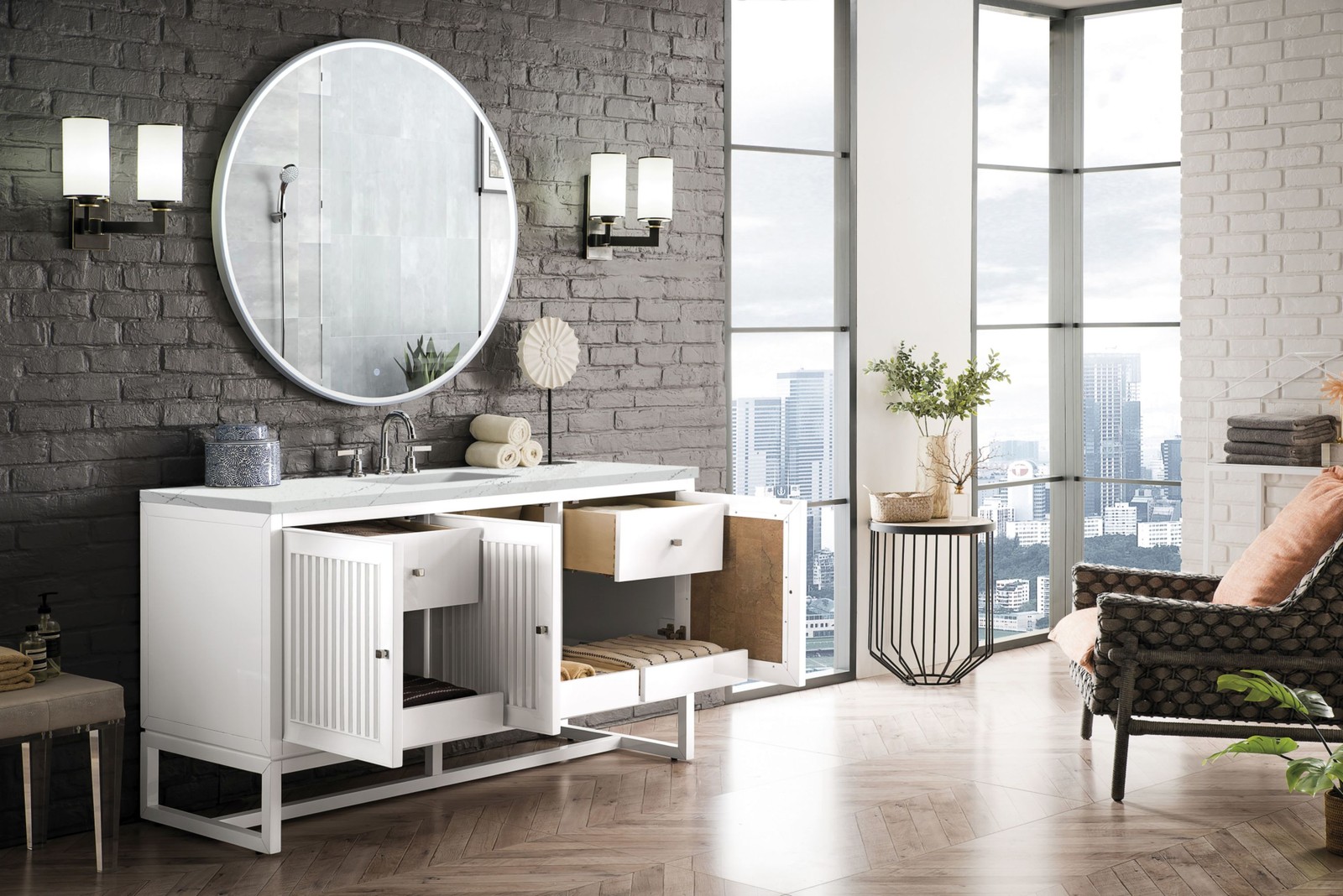 James Martin Vanities E645-V60S-3ENC Athens 60″ Wall Mounted and – White