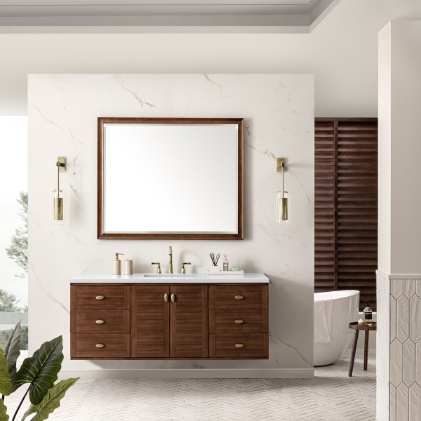 60″ James Martin Amberly 670-V60S-WLT-3WZ Vanity Cabinet White Zeus Top