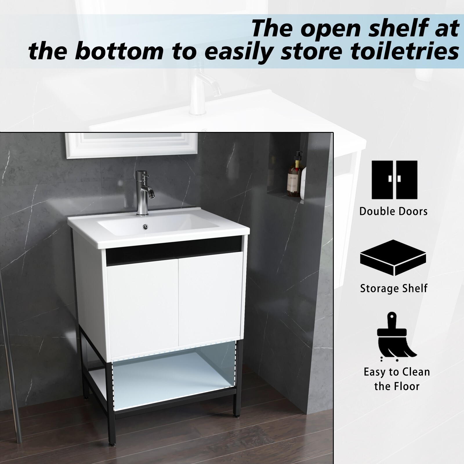 24″ Bathroom Vanity with Sink Floor Stand Storage Cabinet Set & Faucet Combo