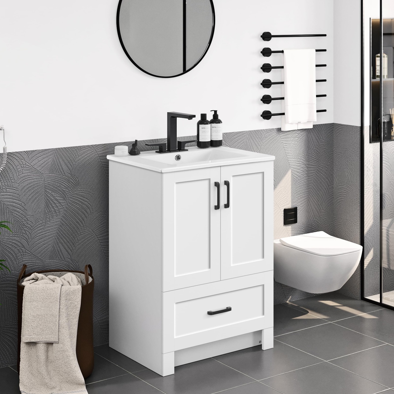 Yaheetech 24.5in Bathroom Vanity w/ Ceramic Sink Undermount Cabinet Set