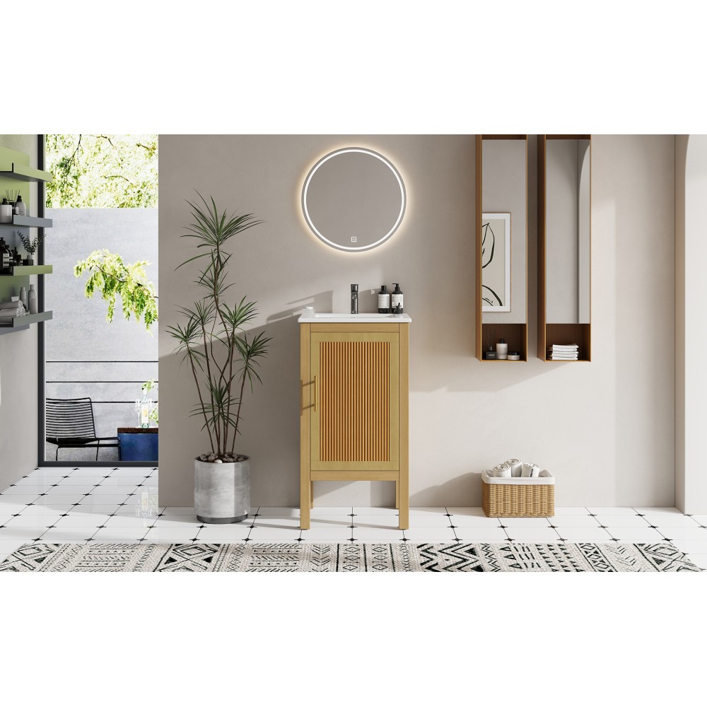 18″ Bathroom Cabinet Small Space Solution with Ceramic Sink Soft-Closing Hinges