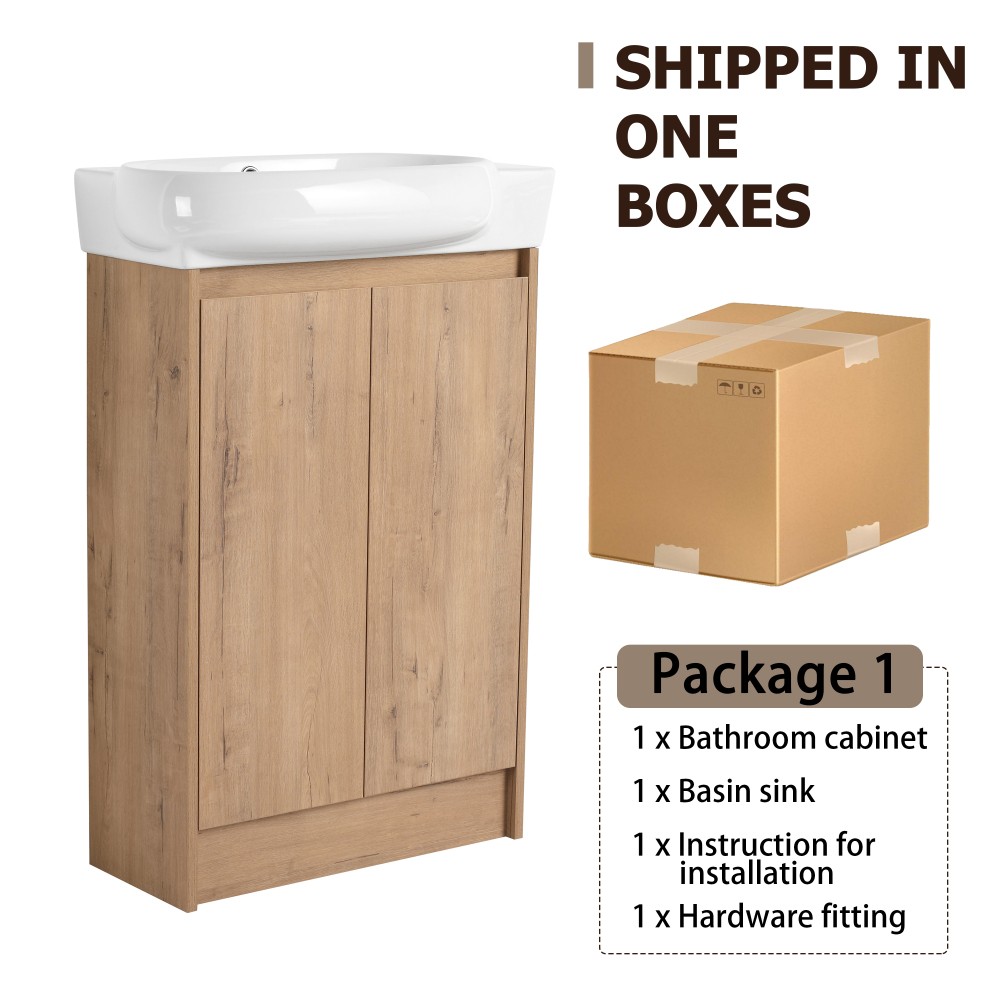 Freestanding Bathroom Vanity with Sink, Storage Shelf, and Soft-Close Doors
