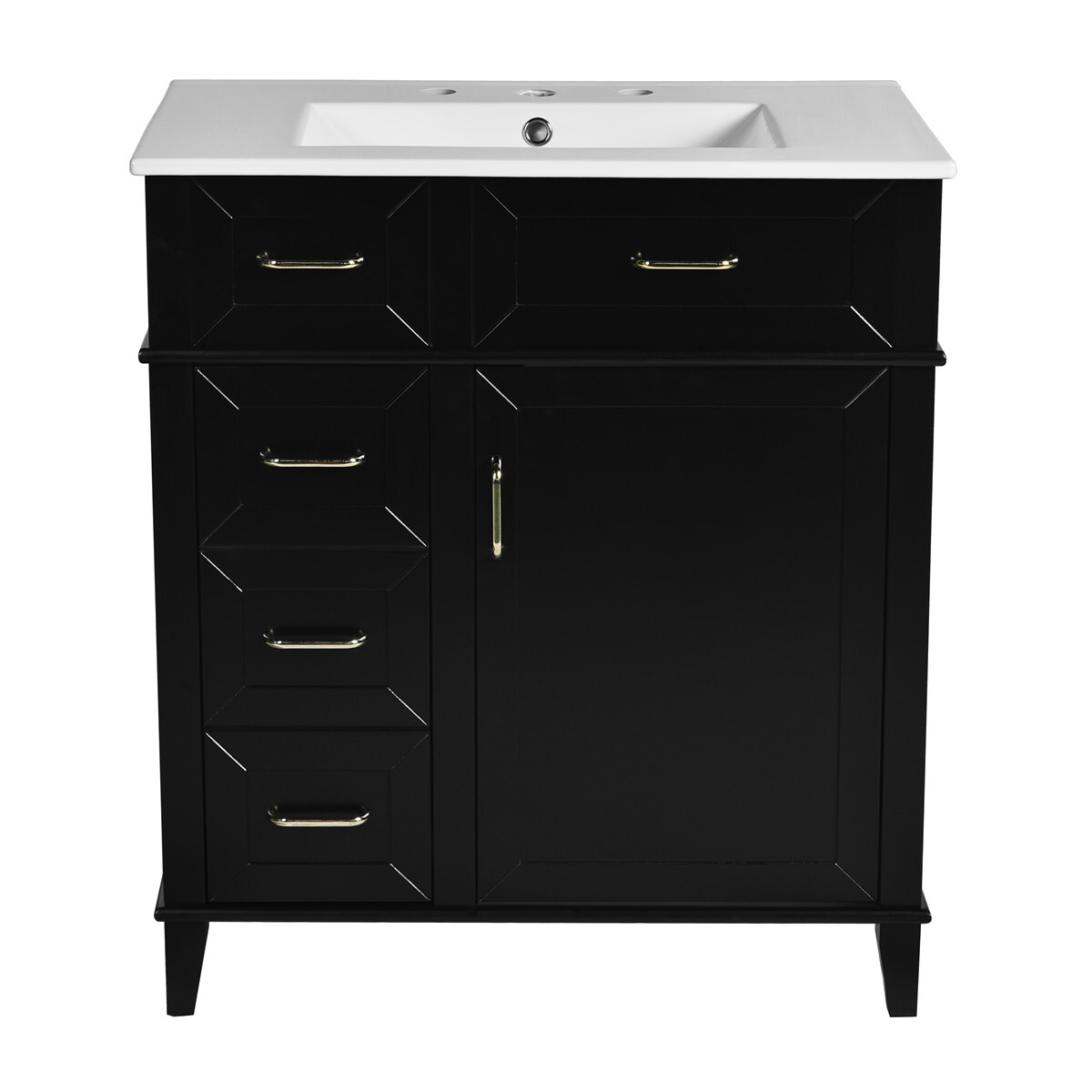 30″ Bathroom Vanity w/Sink, 3 Drawers, Freestanding Vanity Cabinet, Adjust Shelf